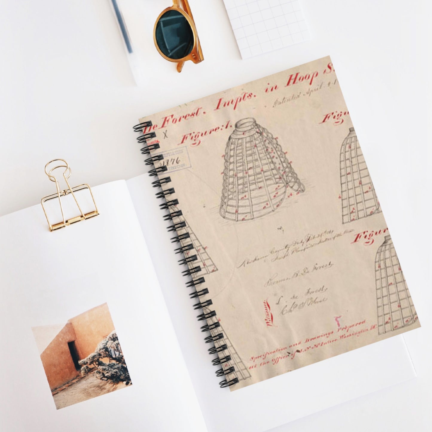 Patent drawing - Drawing of Improvements in Hoop Skirts Public domain image Spiral Bound Ruled Notebook with Printed Cover