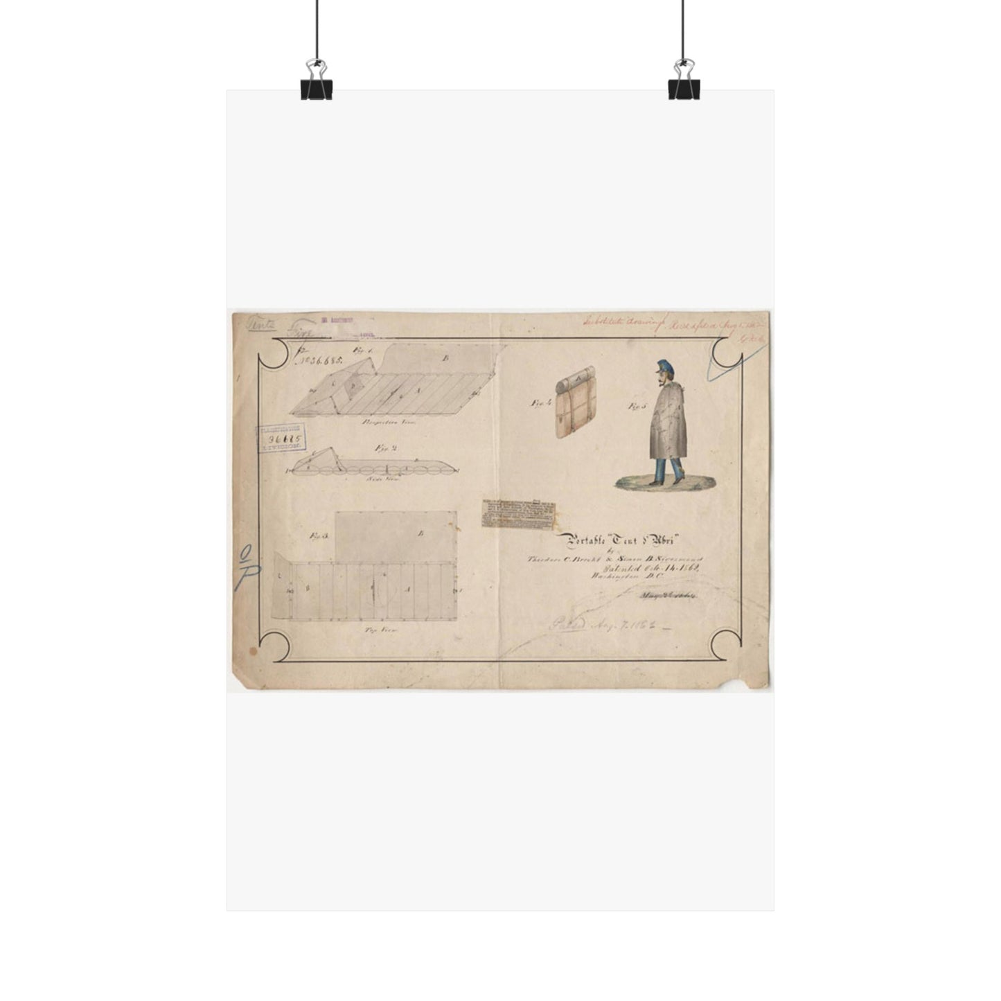 Patent drawing - Drawing of Portable Tent and Abri Public domain image High Quality Matte Wall Art Poster for Home, Office, Classroom