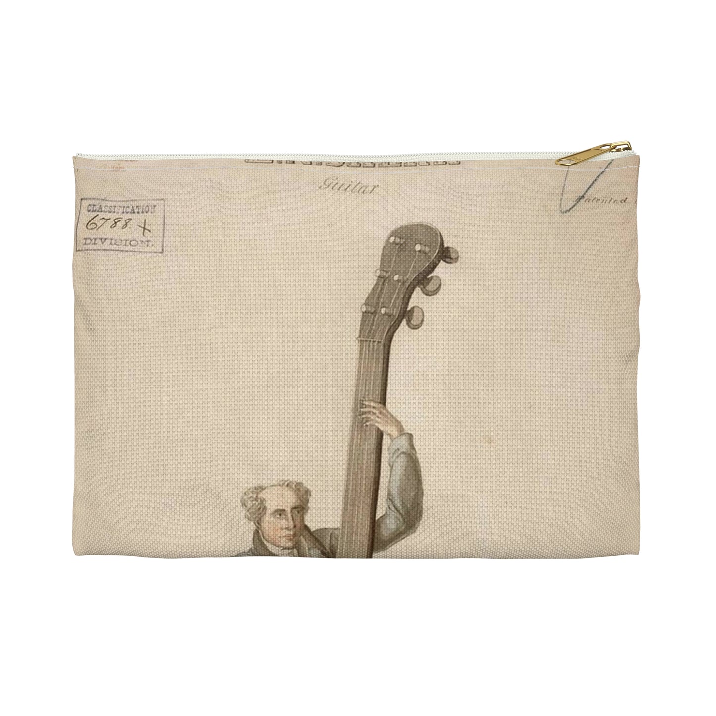 Patent drawing - Drawing of a Harp Guitar Public domain image Large Organizer Pouch with Black Zipper