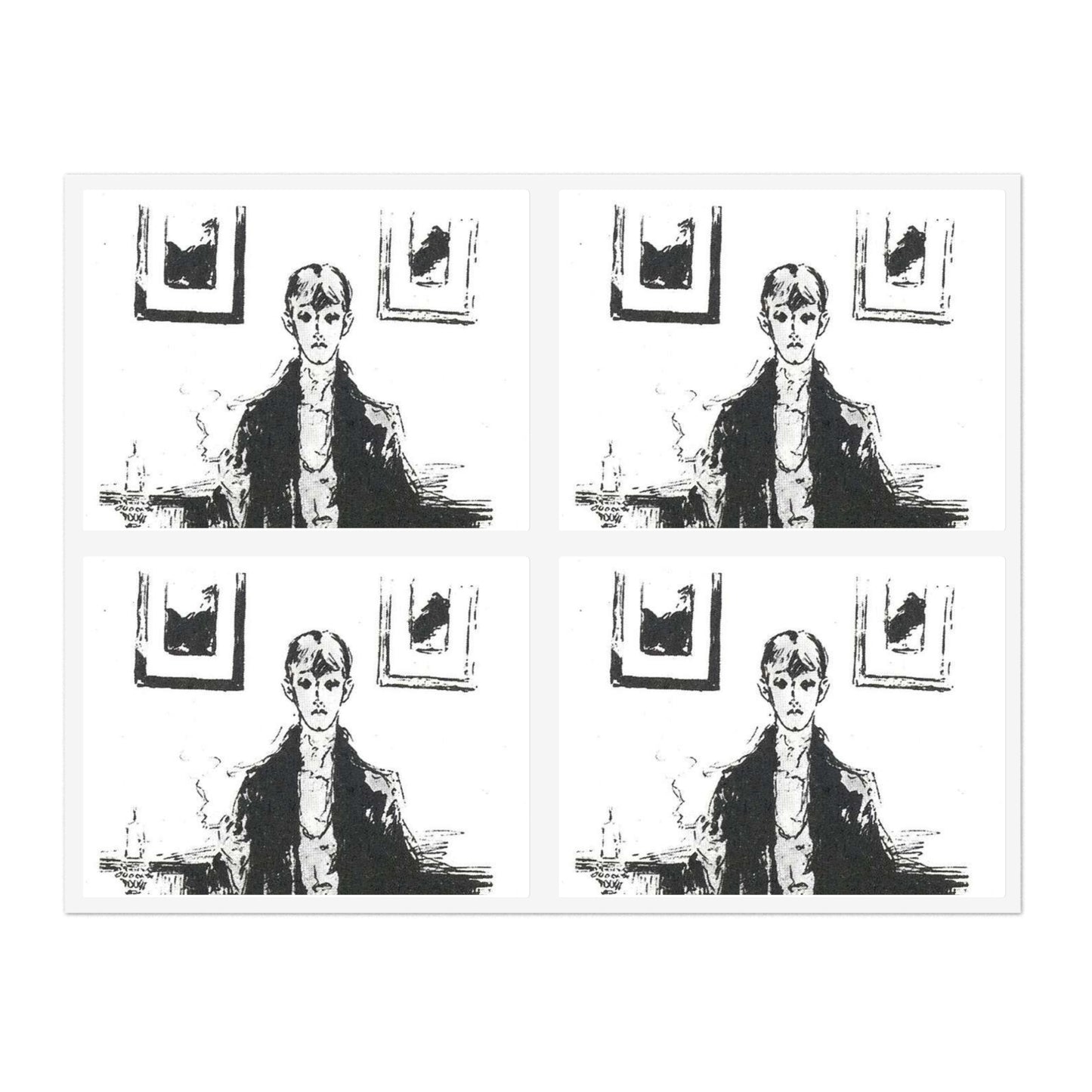 Aubrey Beardsley 5 - A drawing of a woman sitting on a couch Laminated UV Protective Vinyl Stickers