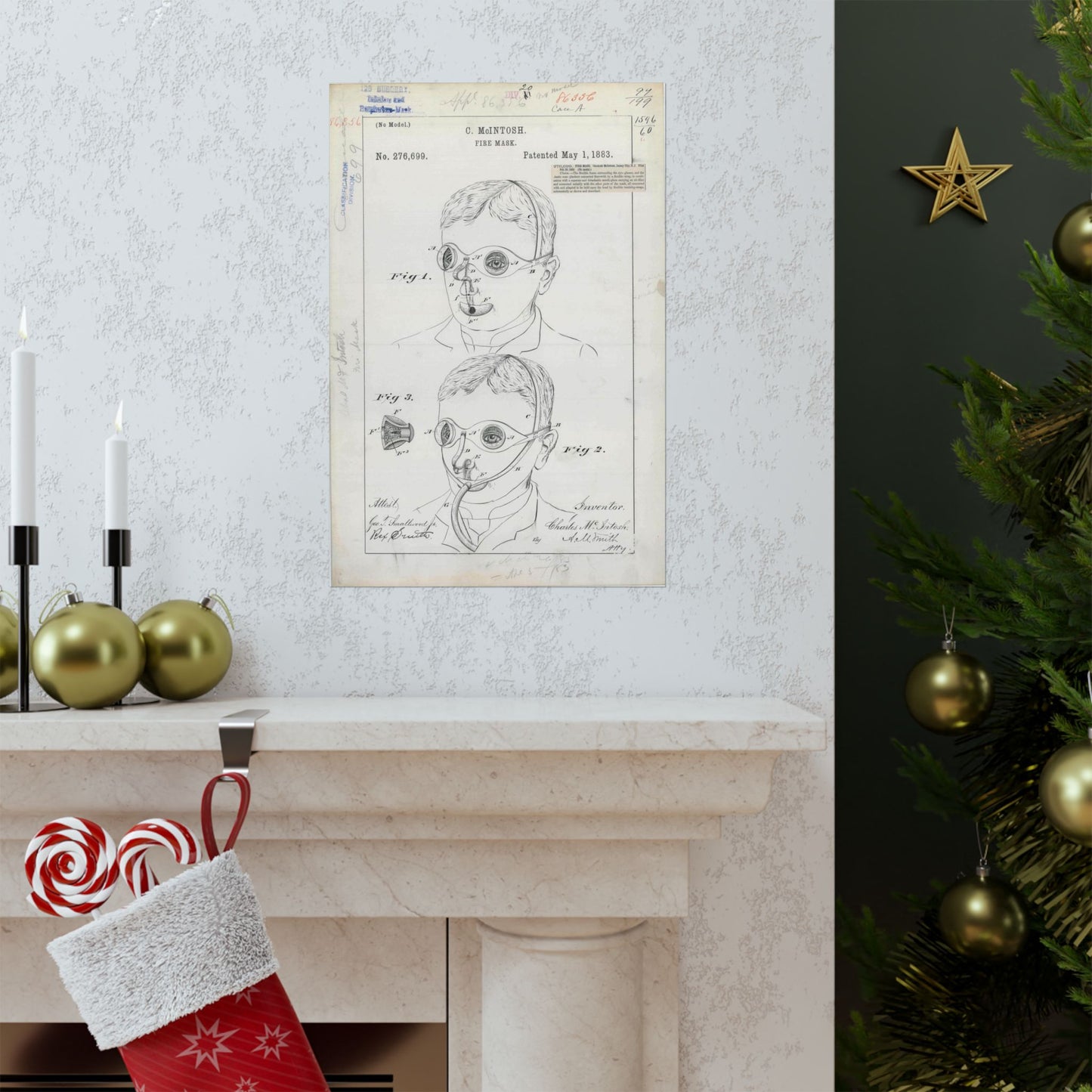 Patent drawing - for C. McIntosh's Fire Mask Public domain image High Quality Matte Wall Art Poster for Home, Office, Classroom