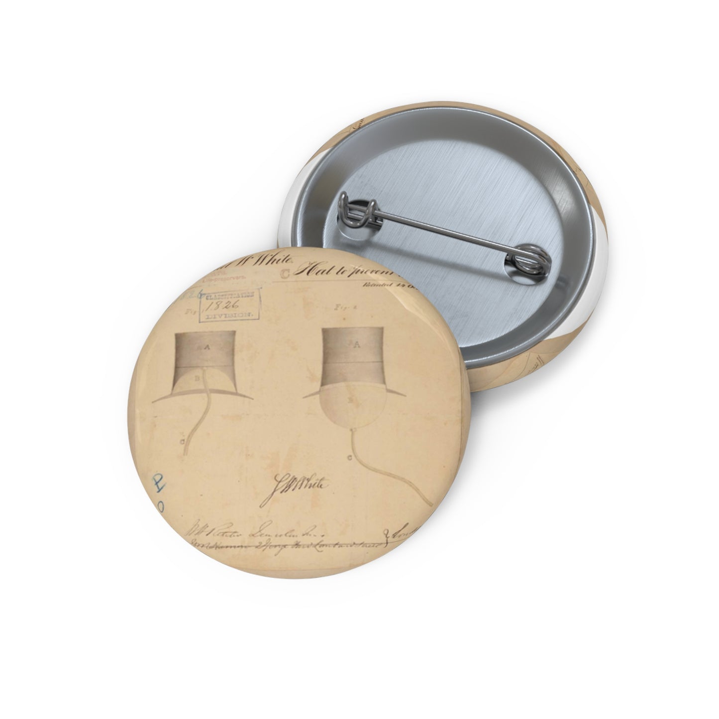 Patent drawing - Drawing of Hat to Prevent Drowning Public domain image Pin Buttons with Crisp Design