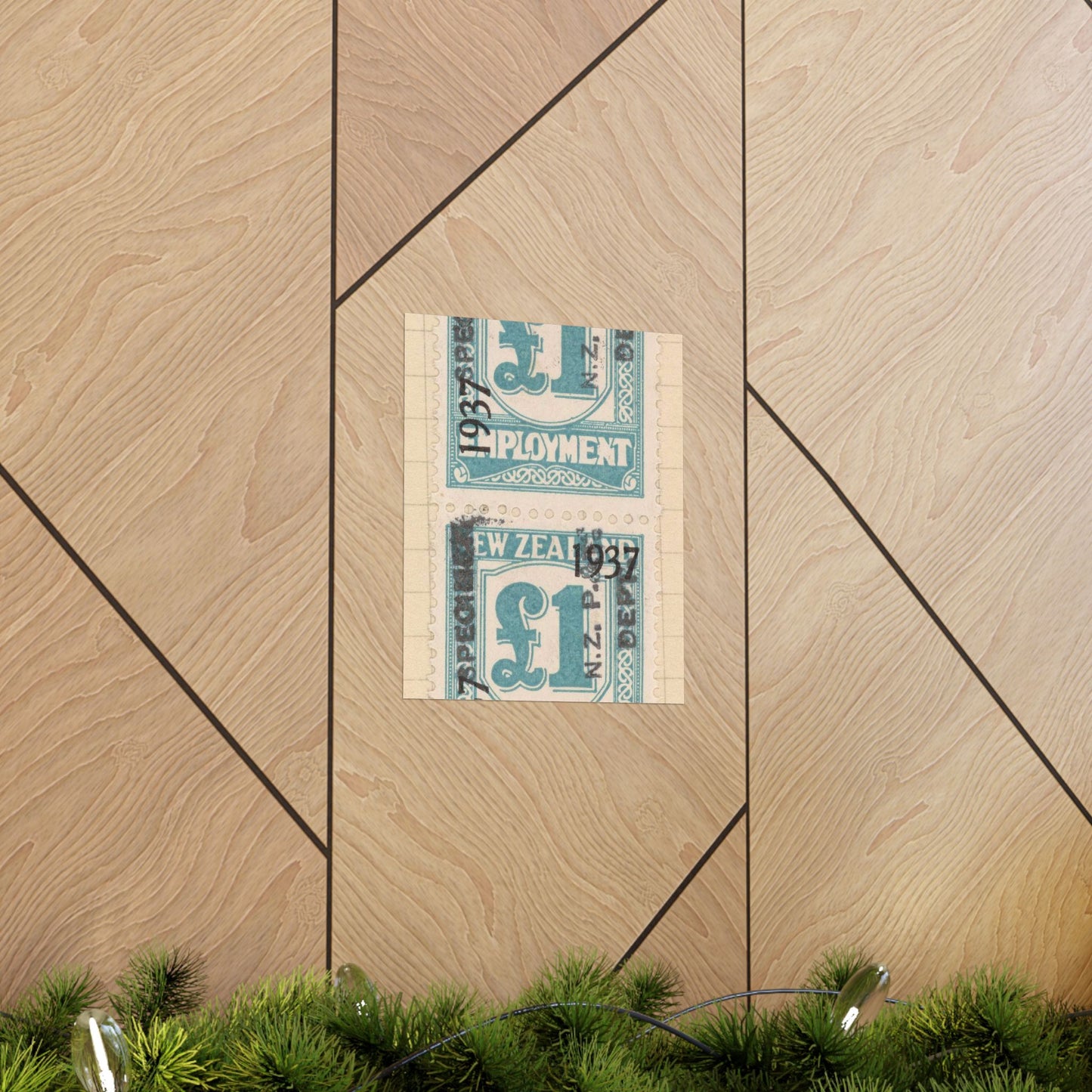 Block of one pound Unemployment Relief stamps overprinted '1937' and 'Specimen' High Quality Matte Wall Art Poster for Home, Office, Classroom