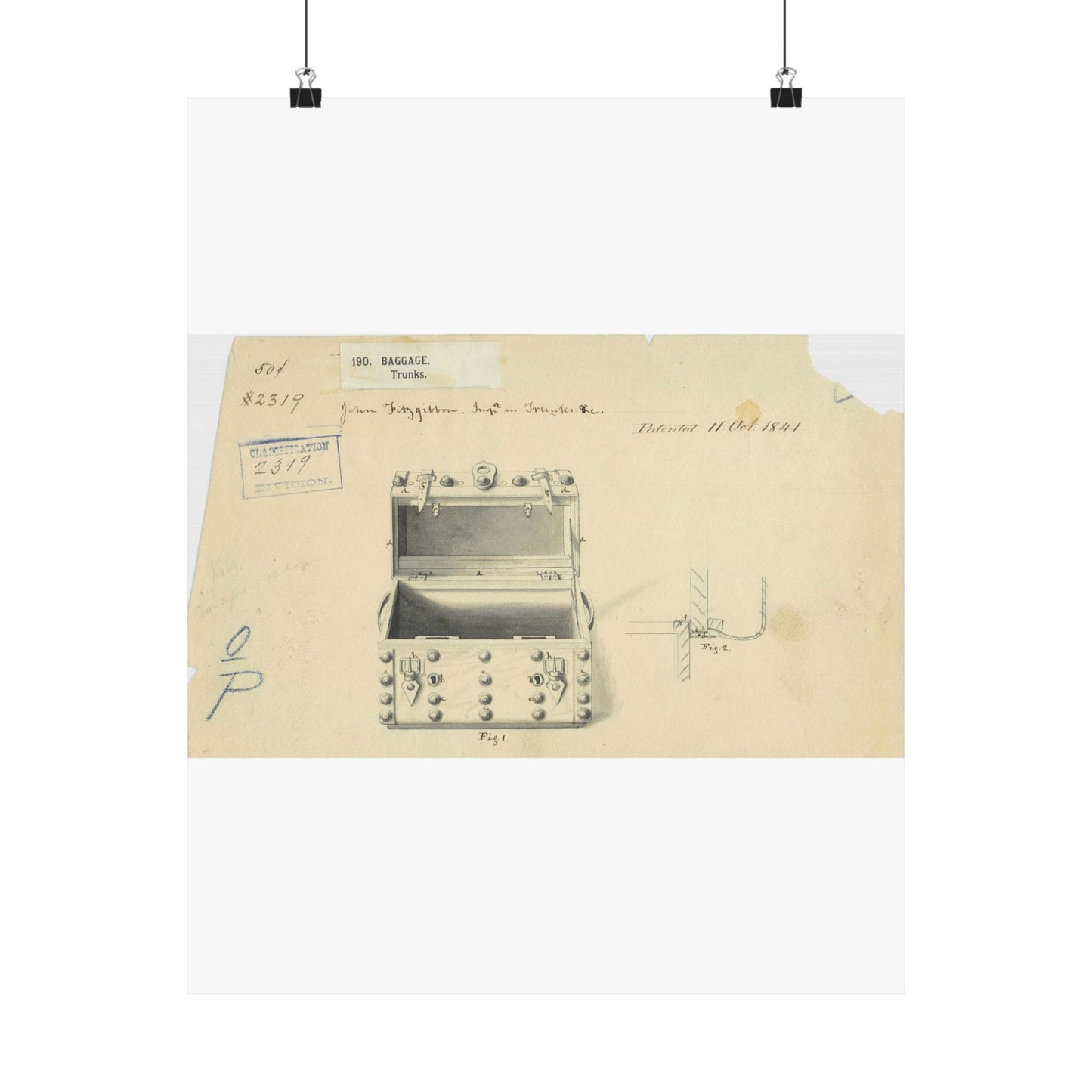 Patent drawing - Drawing of a Traveling Trunk Public domain image High Quality Matte Wall Art Poster for Home, Office, Classroom