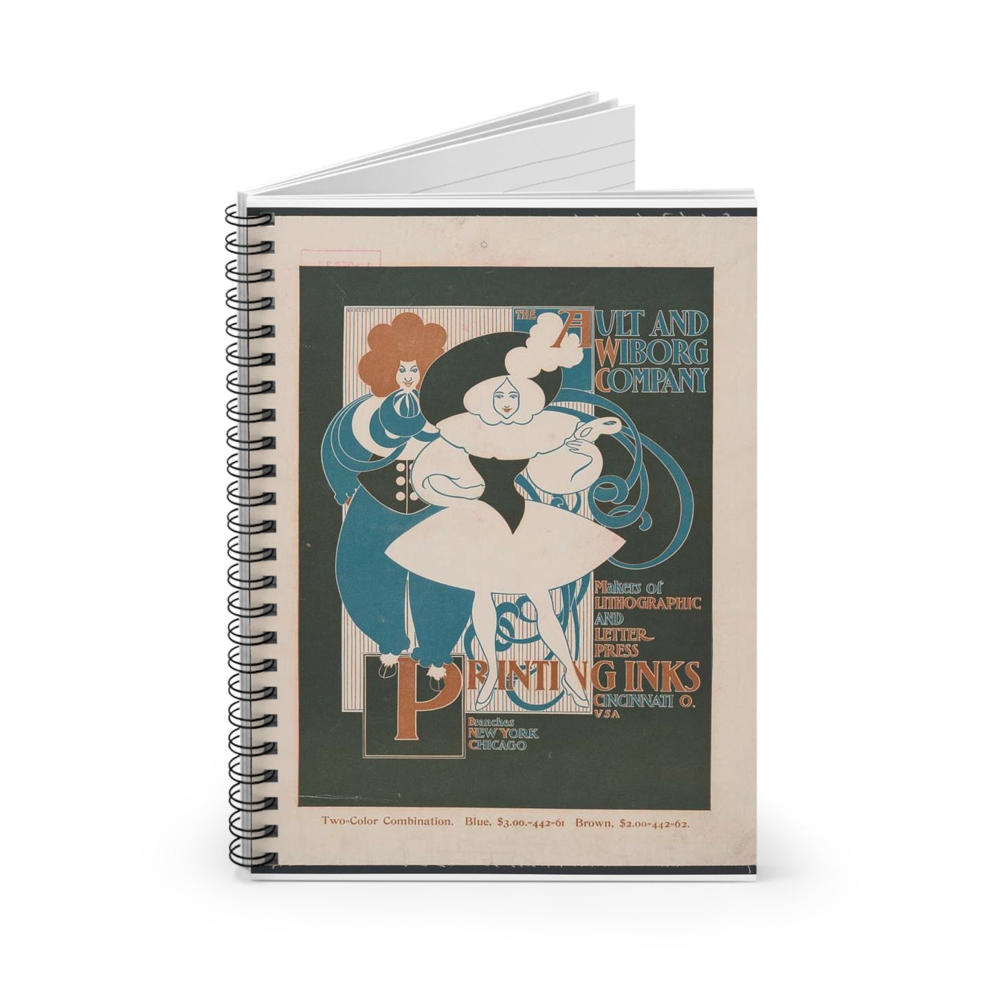 Ault and Wiborg Company, makers of lithographic and letter press printing in inks LCCN2014647779 Spiral Bound Ruled Notebook with Printed Cover