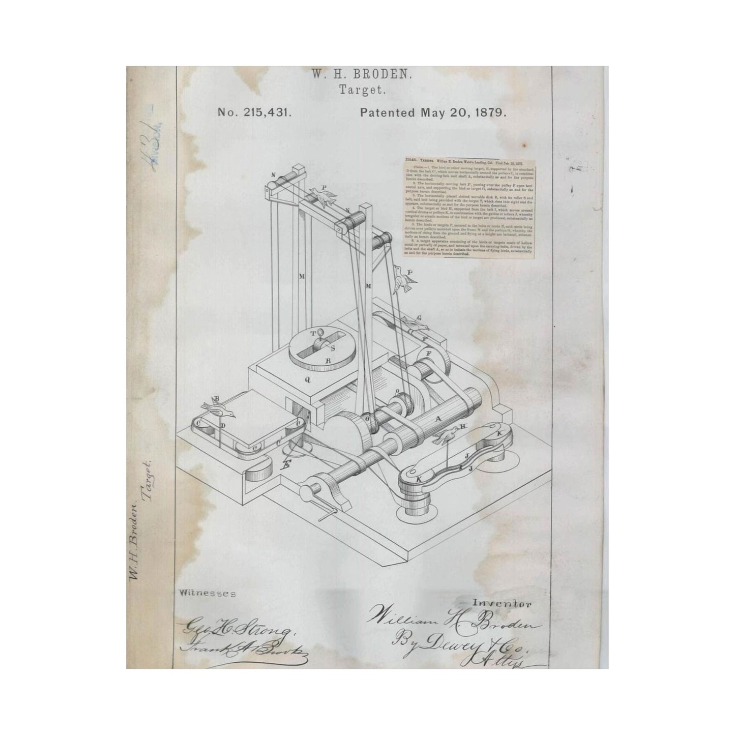 Patent drawing - for W. H. Broden's Target Public domain image High Quality Matte Wall Art Poster for Home, Office, Classroom