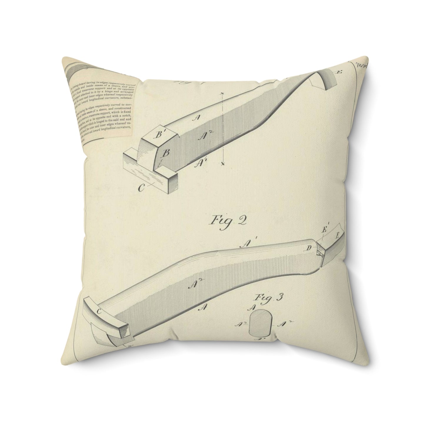 Patent drawing - for S. Boone's Ironing Board Public domain image Decorative Accent Square Pillow