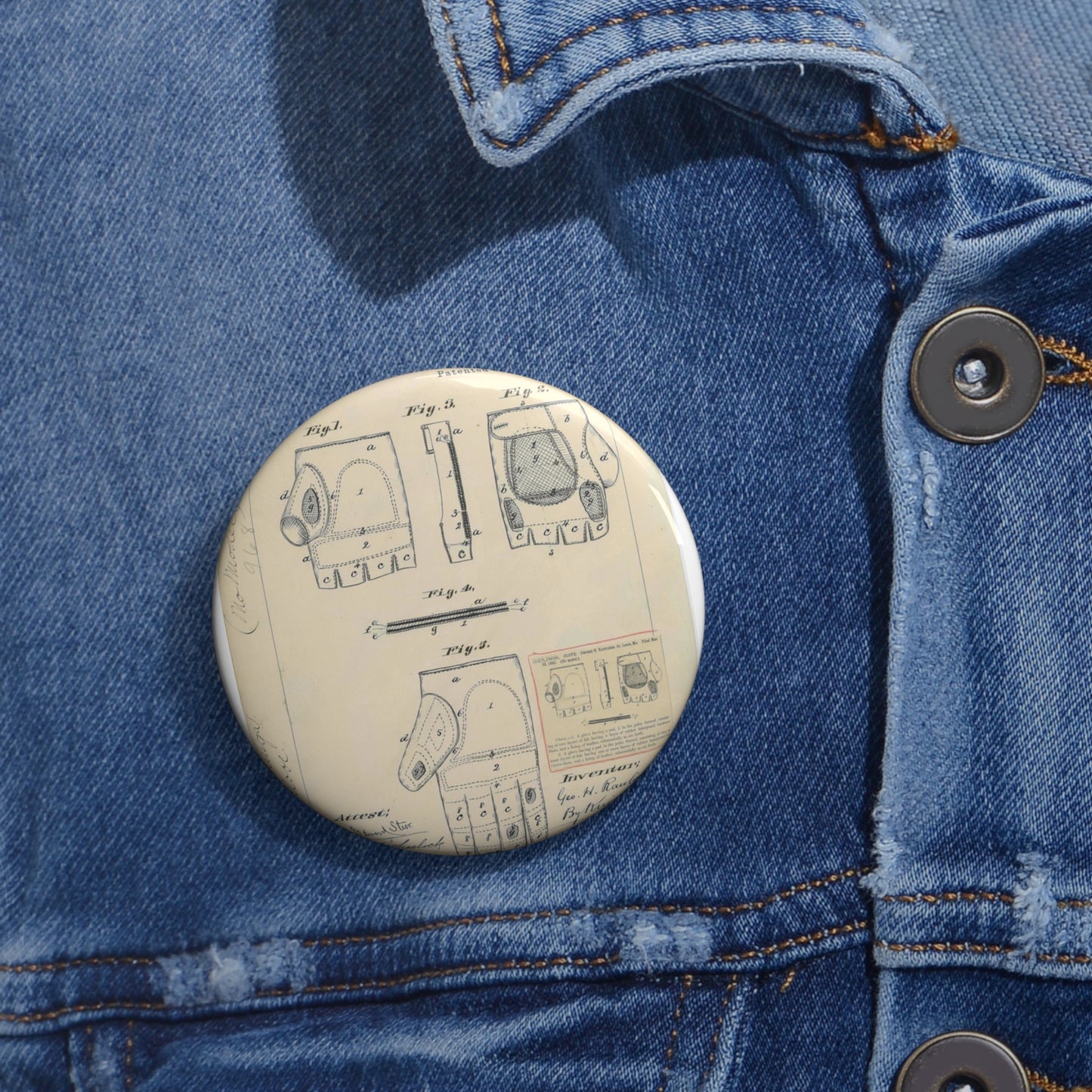 Patent drawing - Drawing for a "Base Ball Glove" Public domain image Pin Buttons with Crisp Design