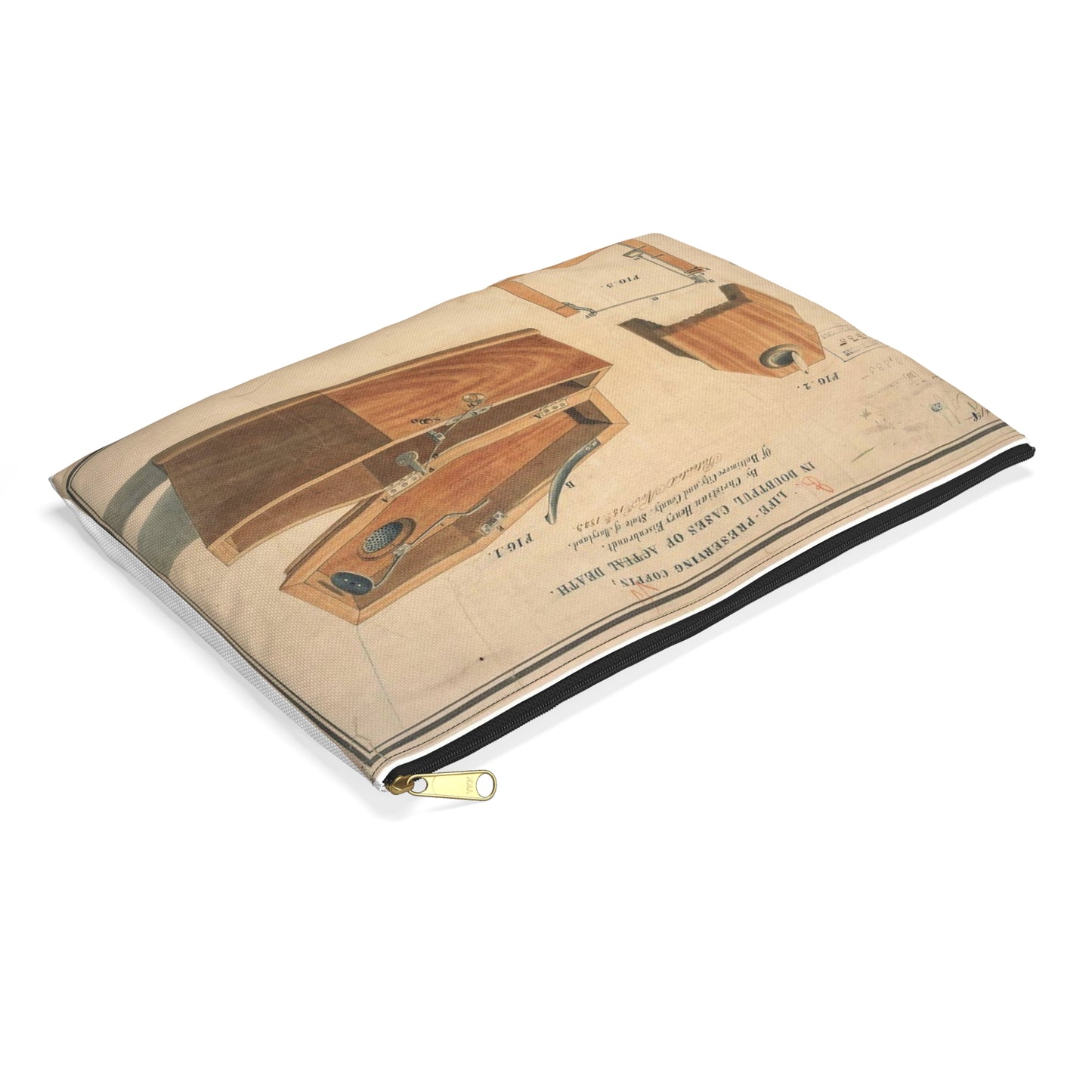 Patent drawing - Drawing for a Life - Preserving Coffin Public domain image Large Organizer Pouch with Black Zipper