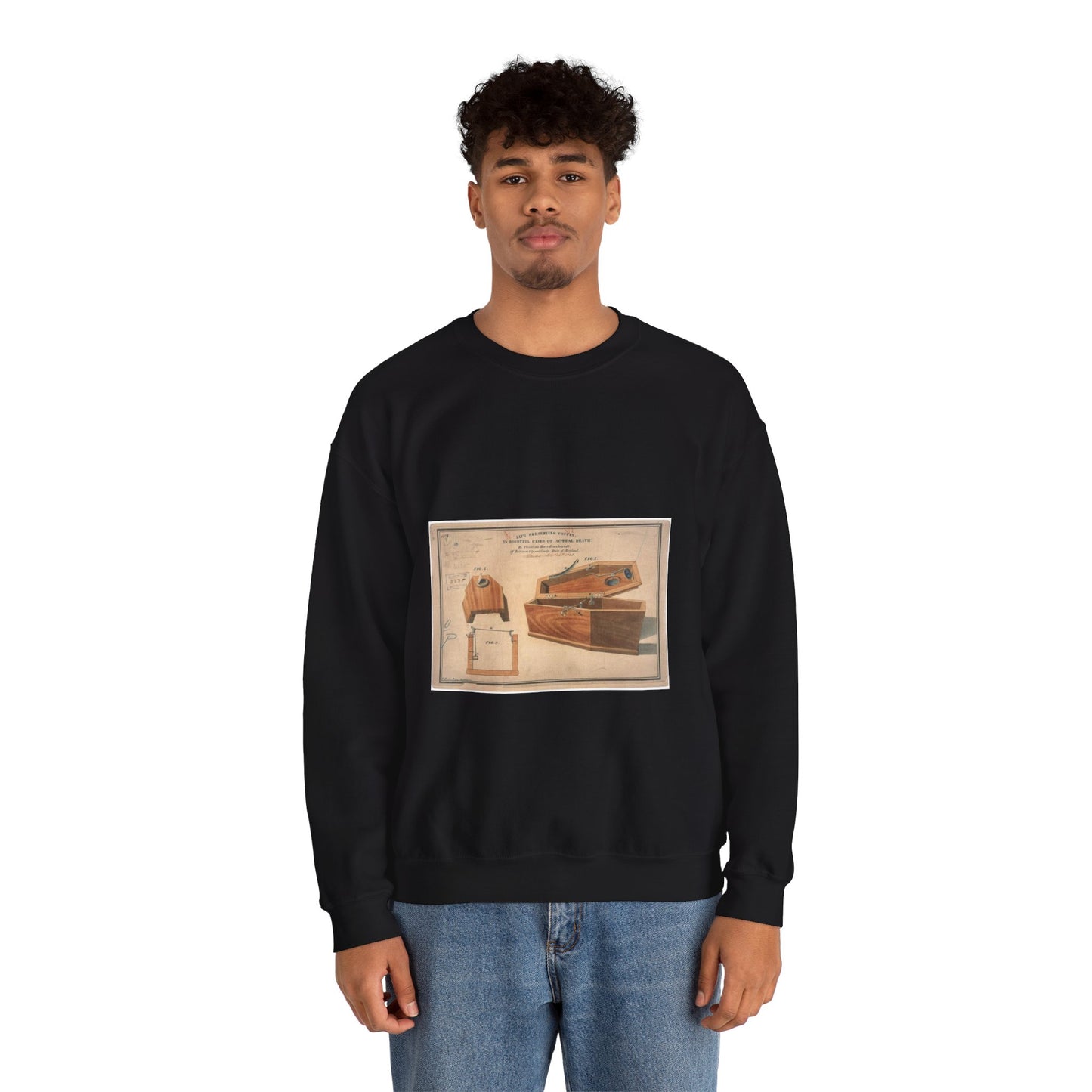 Patent drawing - Drawing for a Life - Preserving Coffin Public domain image Black Heavy Blend Adult Crew Neck SweatShirt