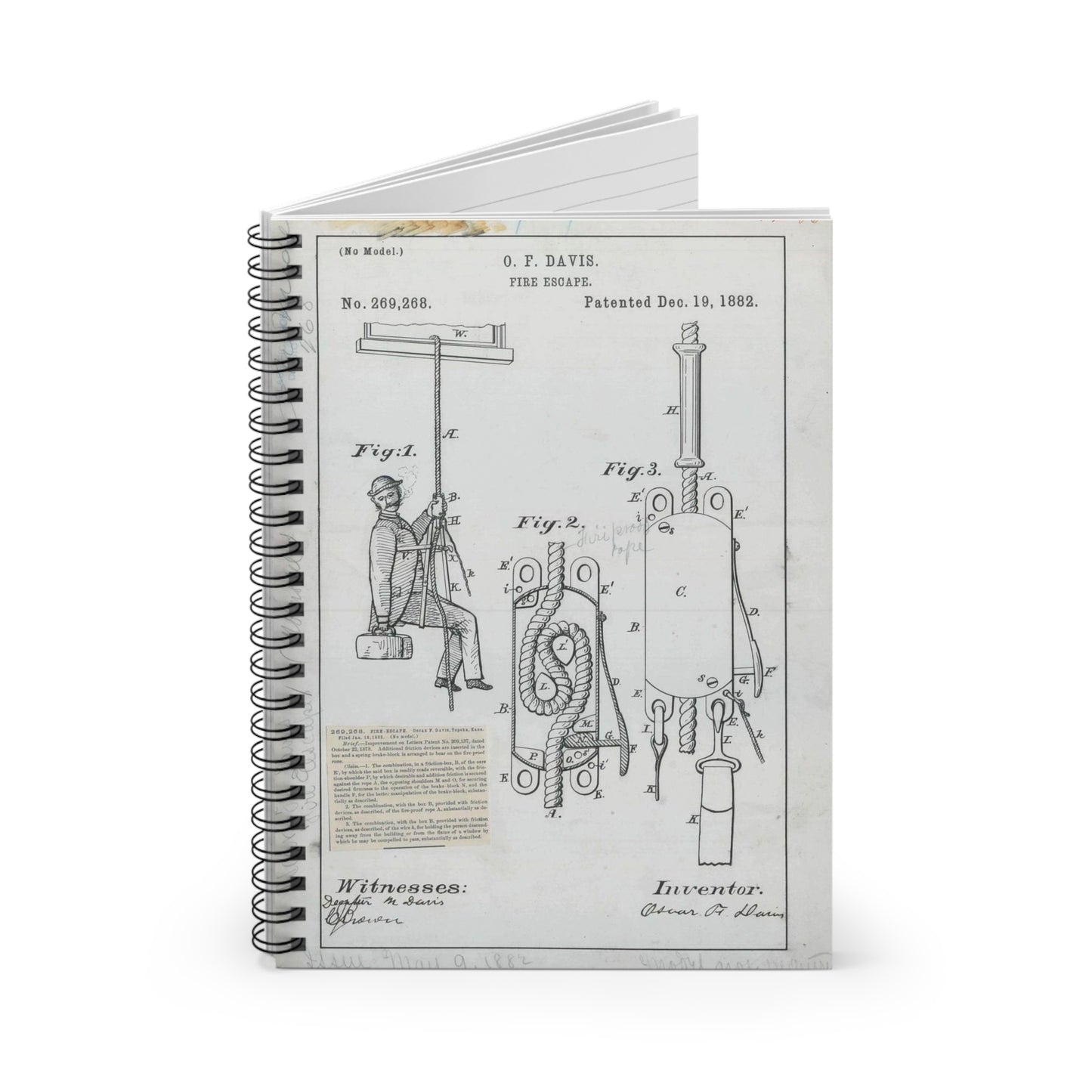 Patent Drawing of Engine - for O. F. Davis' Fire Escape Public domain image Spiral Bound Ruled Notebook with Printed Cover