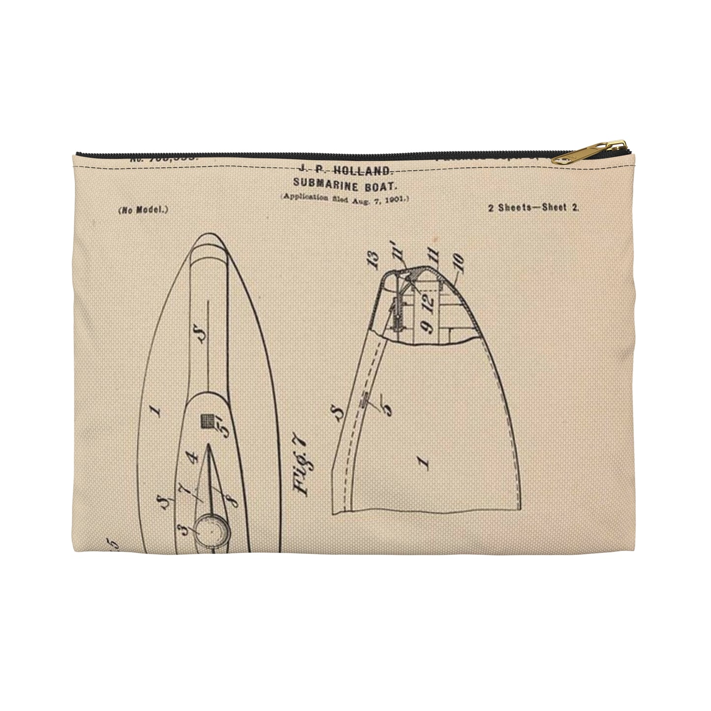 Patent drawing - Drawing for a Submarine Boat Public domain image Large Organizer Pouch with Black Zipper