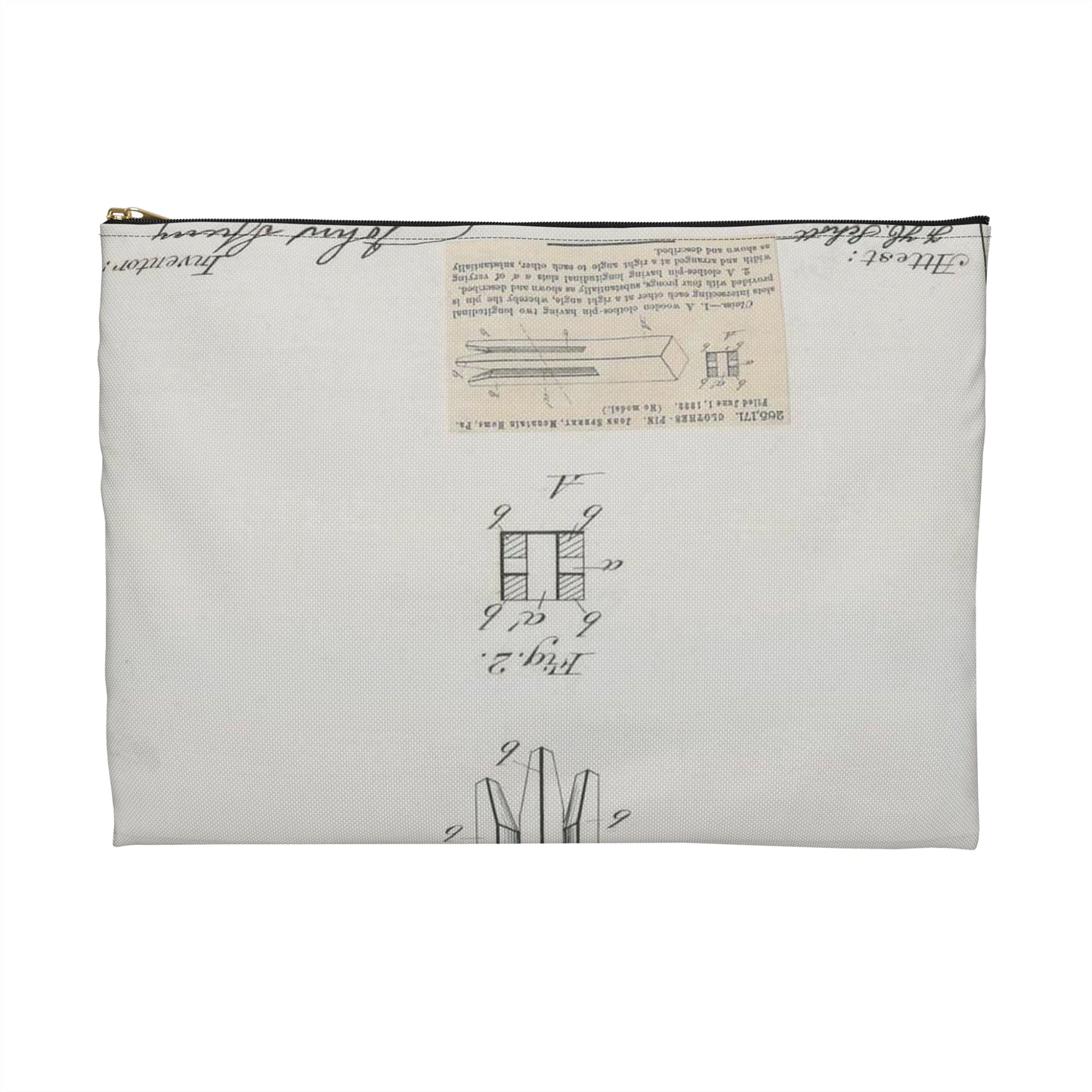 Patent drawing - for J. Sperry's Clothes Pin Public domain image Large Organizer Pouch with Black Zipper