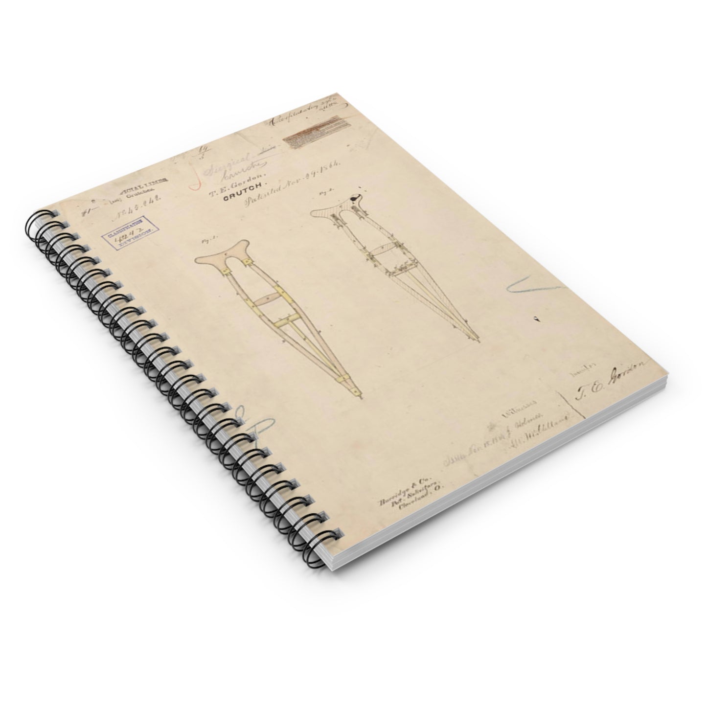 Patent drawing - Drawing of Crutch Public domain image Spiral Bound Ruled Notebook with Printed Cover