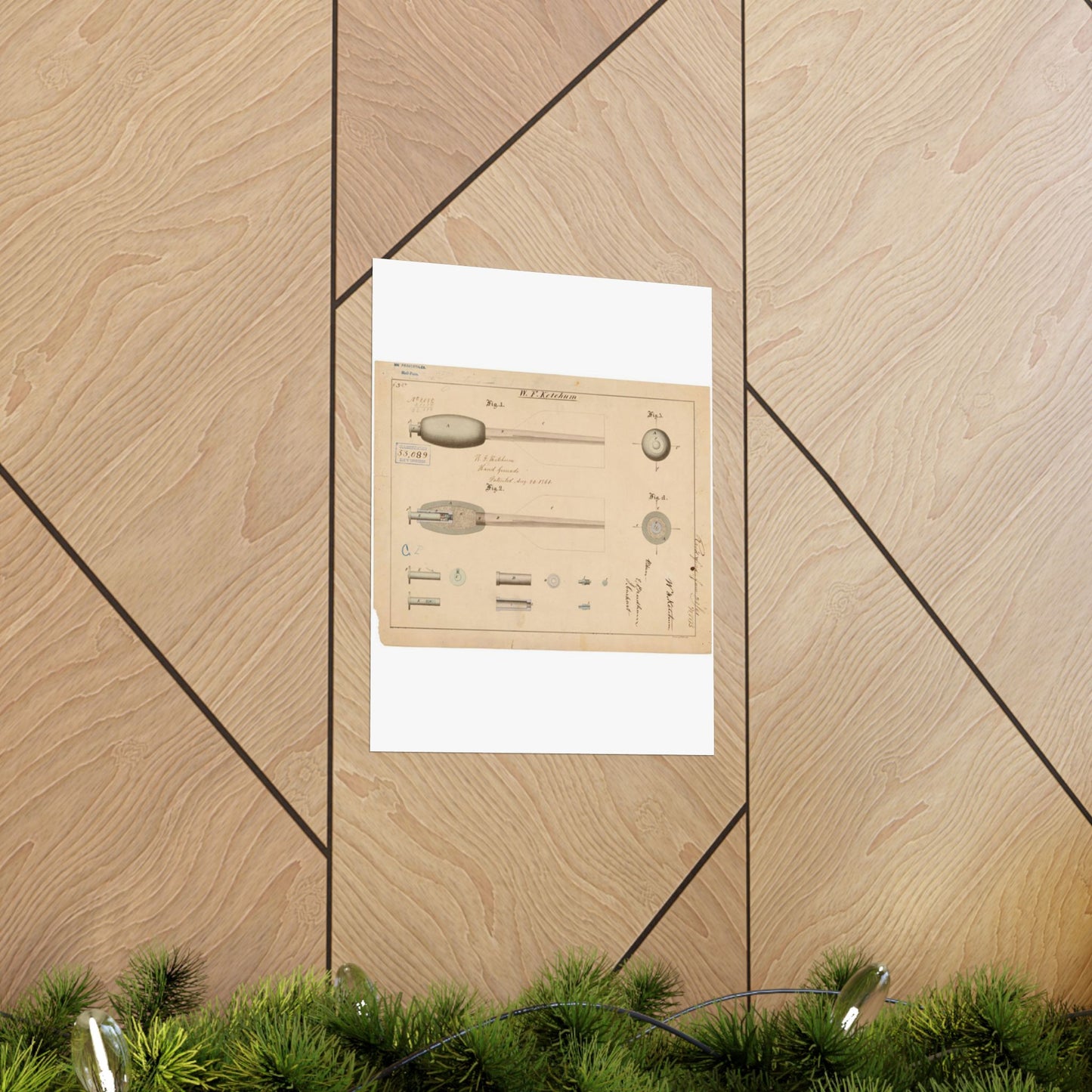 Patent Drawing of Engine - Drawing of Hand Grenade Public domain image High Quality Matte Wall Art Poster for Home, Office, Classroom