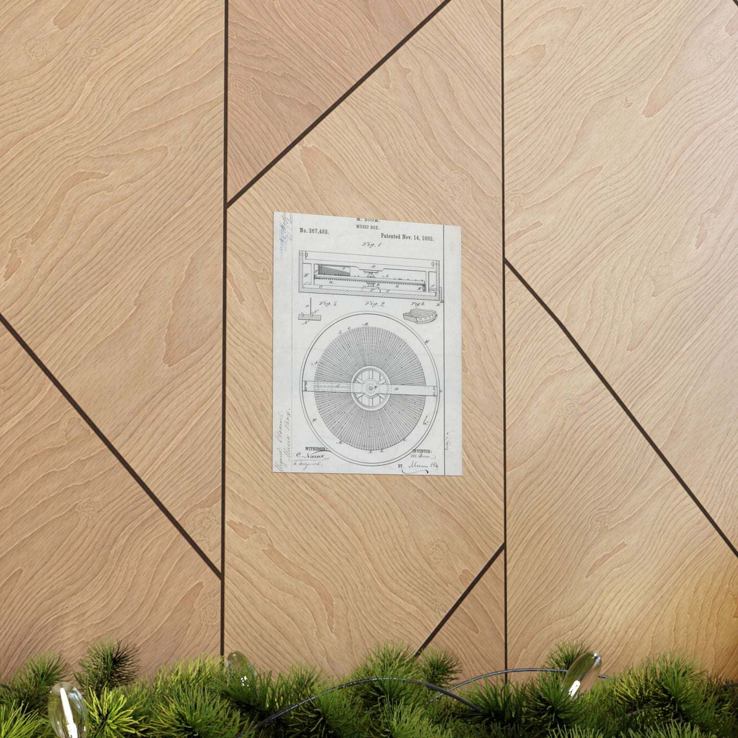 Patent Drawing of Engine - for M. Boom's Music Box Public domain image High Quality Matte Wall Art Poster for Home, Office, Classroom