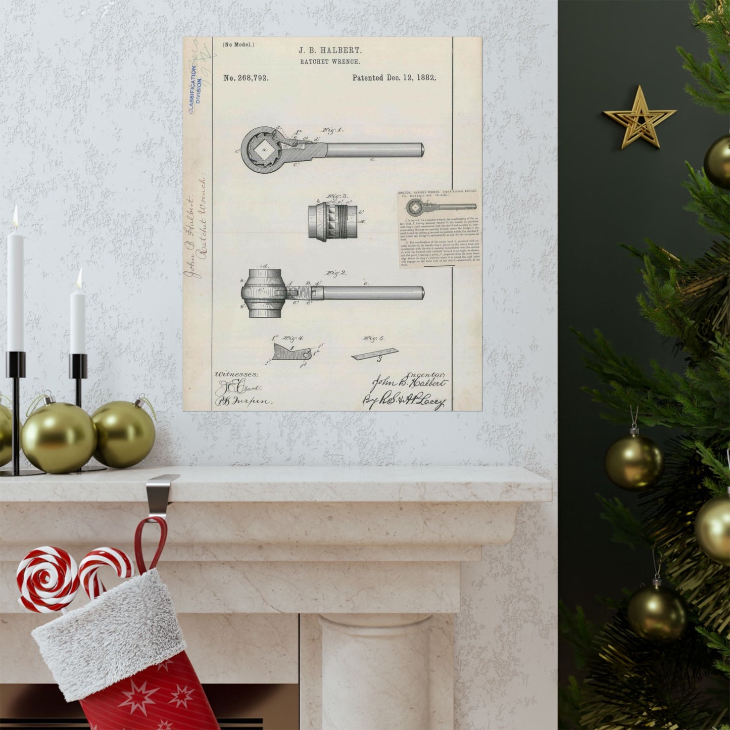 Patent Drawing of Engine - for J. B. Halbert's Ratchet Wrench Public domain image High Quality Matte Wall Art Poster for Home, Office, Classroom