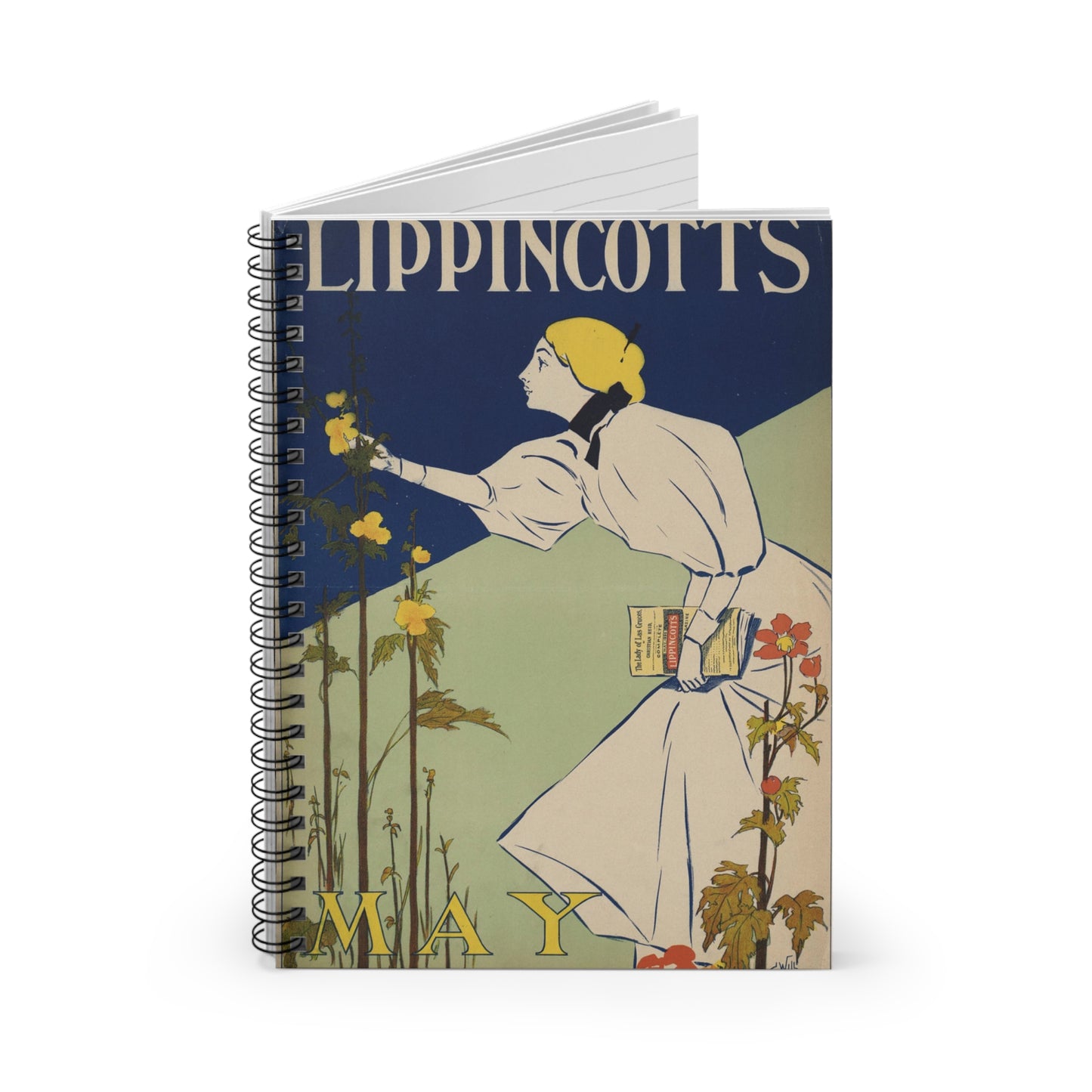 Lippincott's May, Art Nouveau Poster Spiral Bound Ruled Notebook with Printed Cover