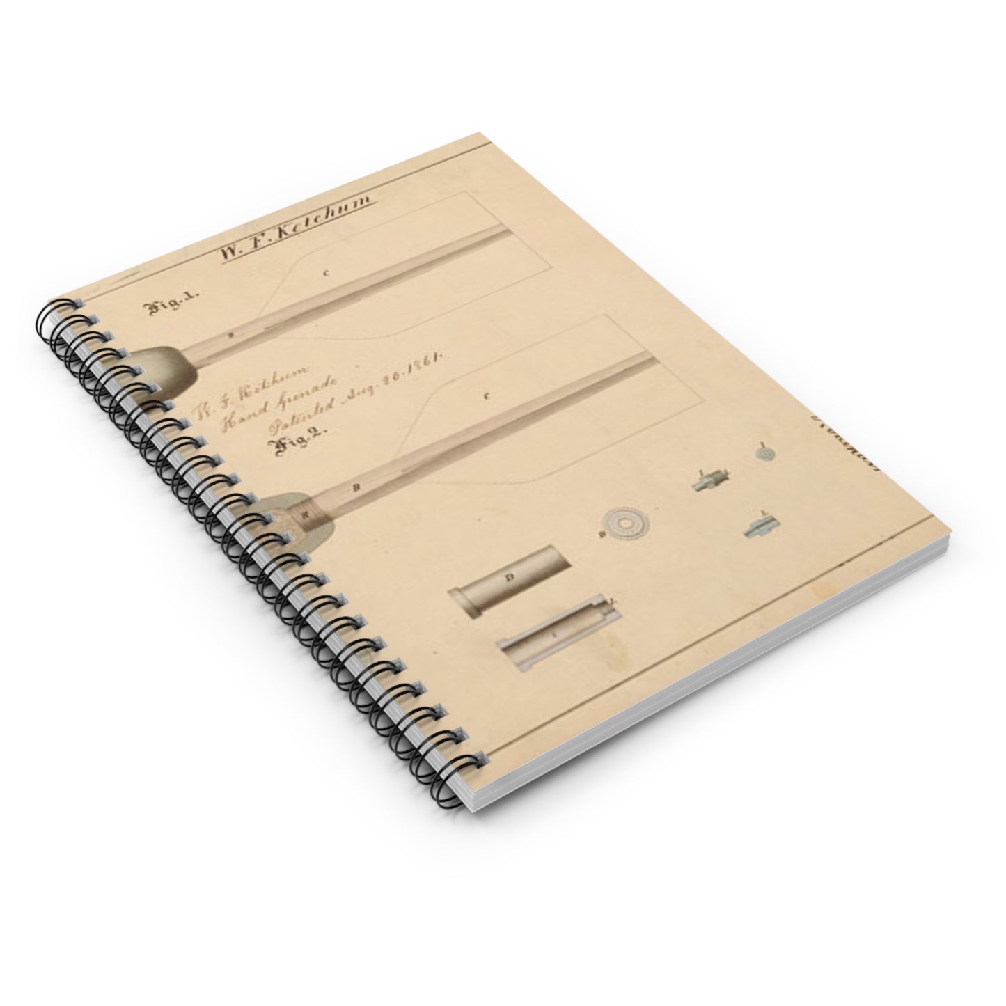Patent Drawing of Engine - Drawing of Hand Grenade Public domain image Spiral Bound Ruled Notebook with Printed Cover