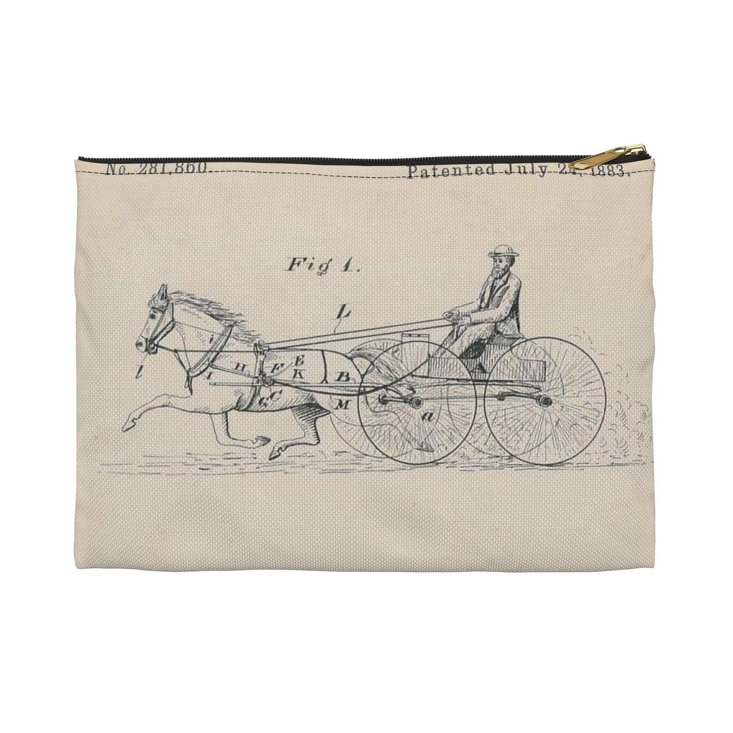 Patent drawing - for O. T. Jones' Horse Detacher Public domain image Large Organizer Pouch with Black Zipper