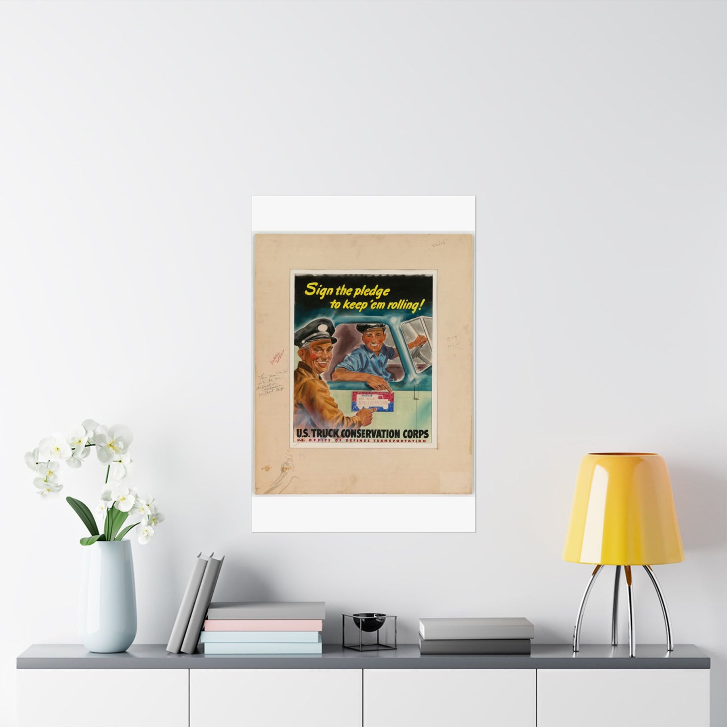 Sign the pledge to keep'em rolling! U.S. Truck Conservation Corps - U.S. Office of Defense Transportation High Quality Matte Wall Art Poster for Home, Office, Classroom