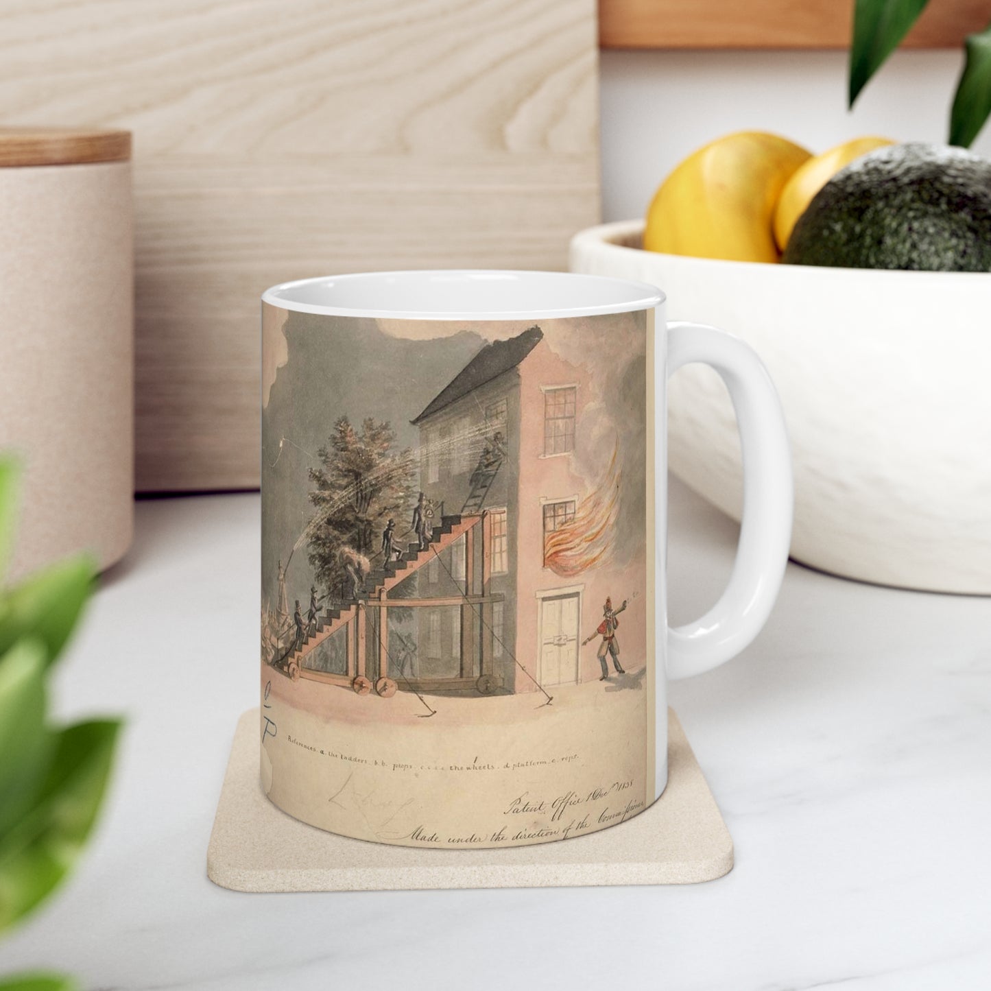 Patent drawing - Drawing of Fire Ladder Public domain image Beautiful Novelty Ceramic Coffee Mug 11oz