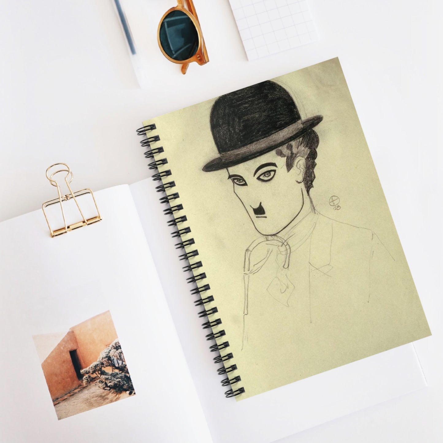 ChaplinSchlesinger - Drawing. Public domain image. Spiral Bound Ruled Notebook with Printed Cover