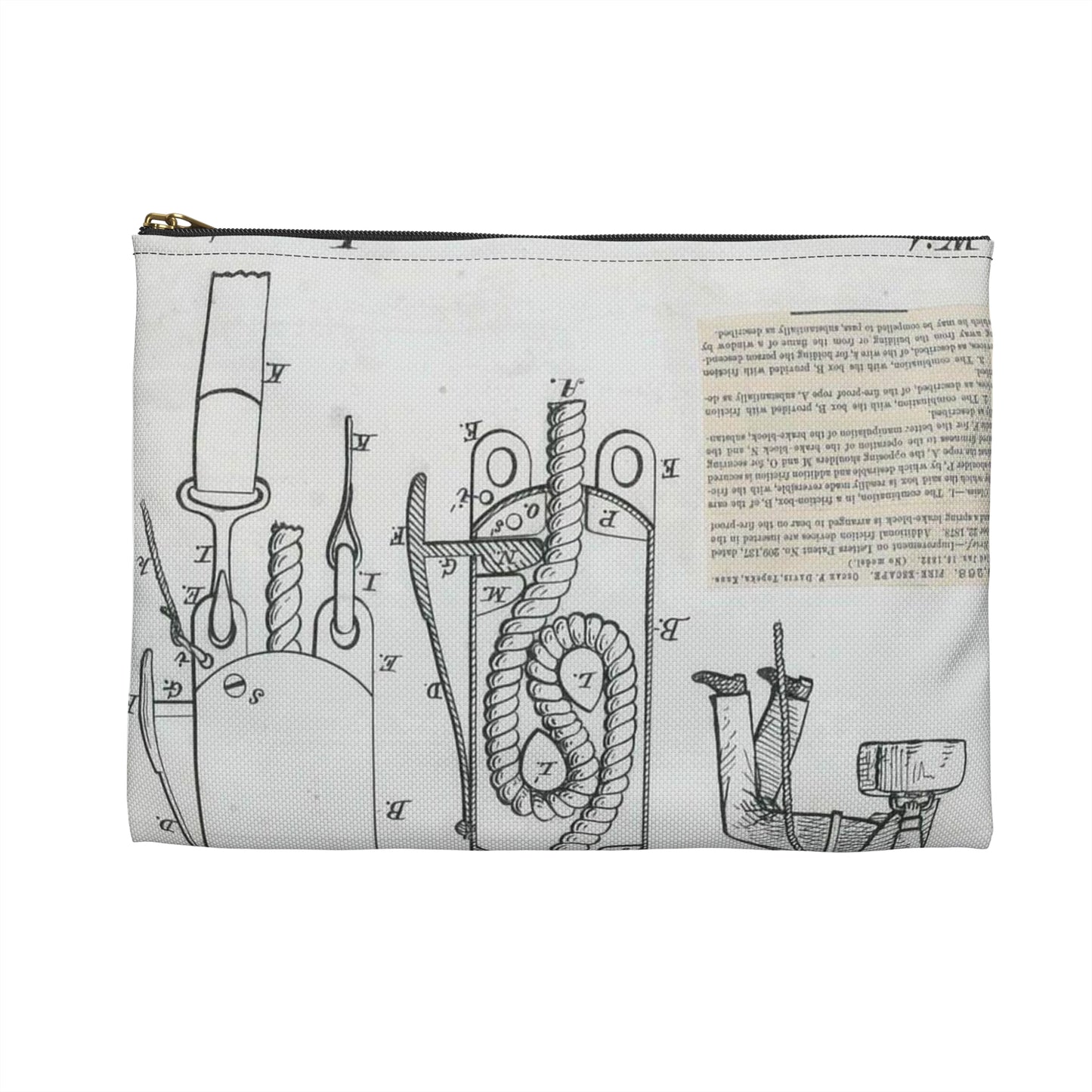 Patent Drawing of Engine - for O. F. Davis' Fire Escape Public domain image Large Organizer Pouch with Black Zipper