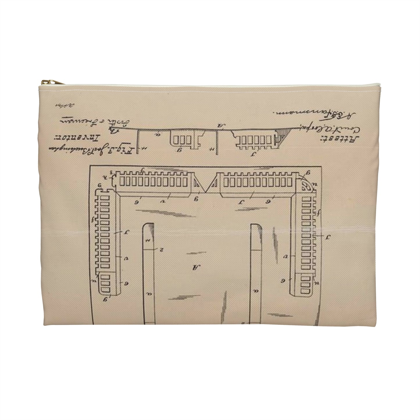 Patent Drawing of Engine - Drawing for a Collapsible Toy House Public domain image Large Organizer Pouch with Black Zipper