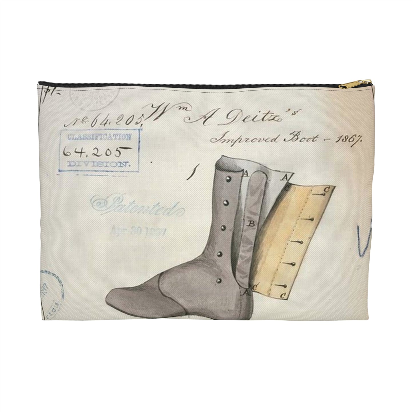 Patent drawing - Drawing of Improved Boot Public domain image Large Organizer Pouch with Black Zipper