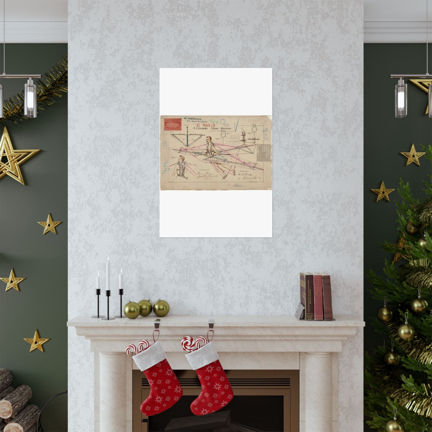 Patent drawing - for a Flying Machine Public domain image High Quality Matte Wall Art Poster for Home, Office, Classroom