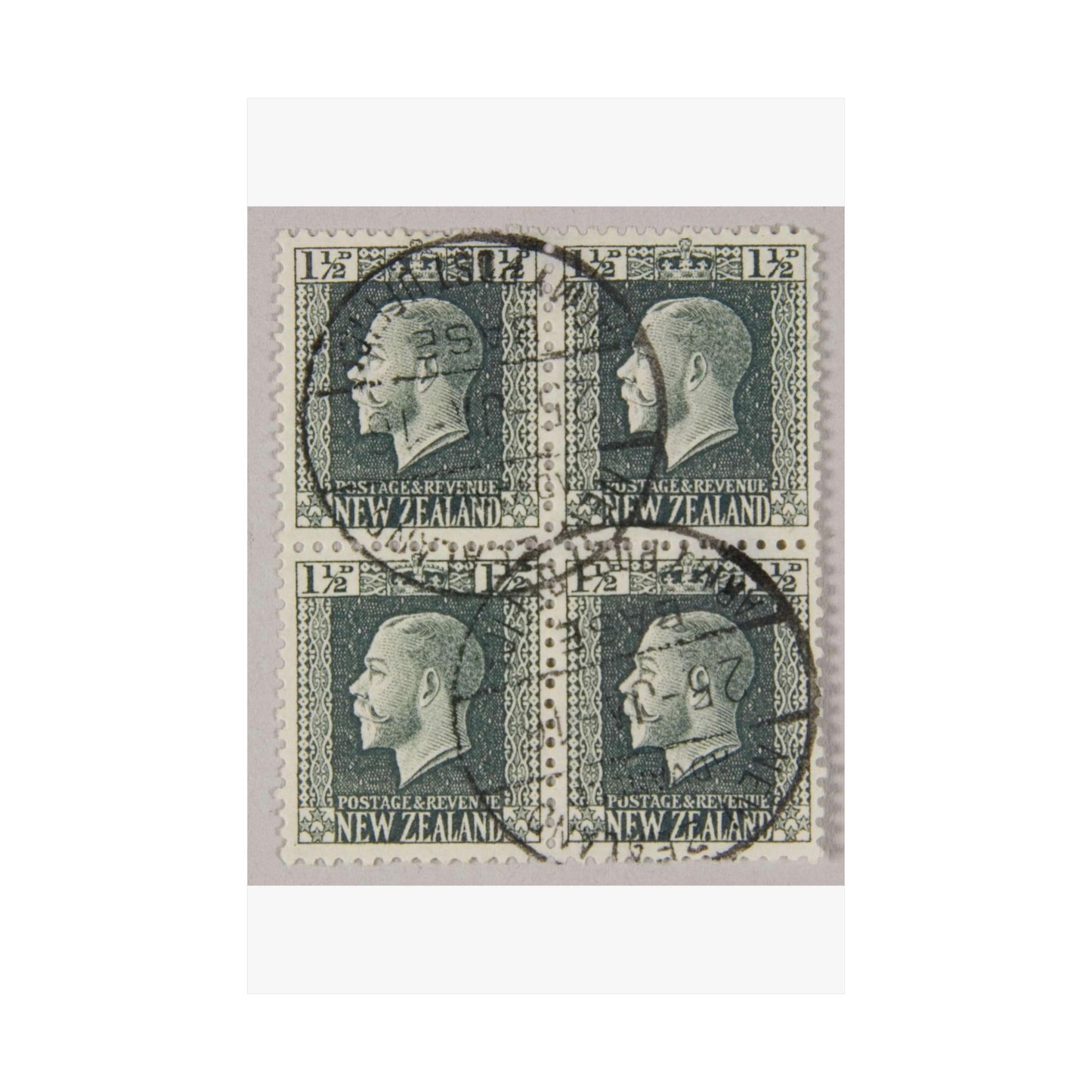 Block of one and a half penny 'King George V' definitive stamps in grey slate High Quality Matte Wall Art Poster for Home, Office, Classroom
