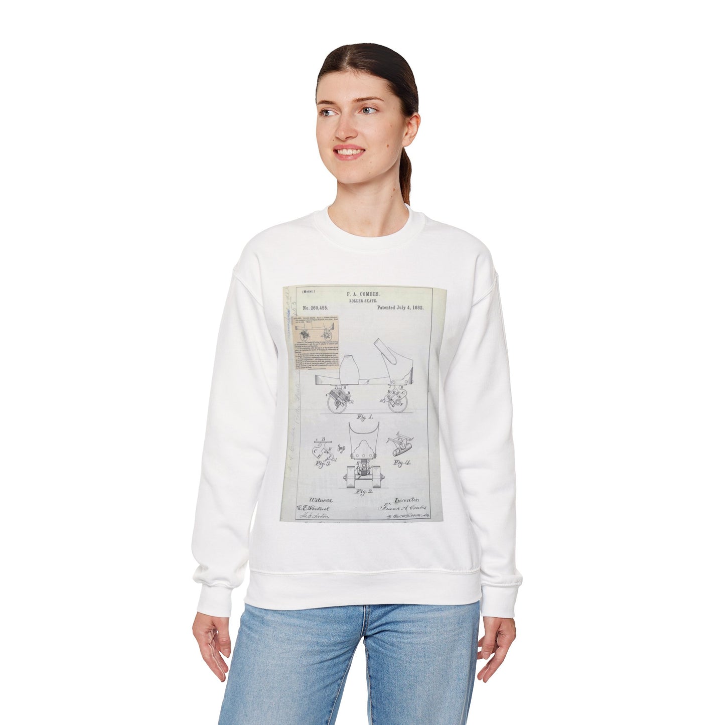 Patent drawing - for F. A. Combes' Roller Skate Public domain image White Heavy Blend Adult Crew Neck SweatShirt
