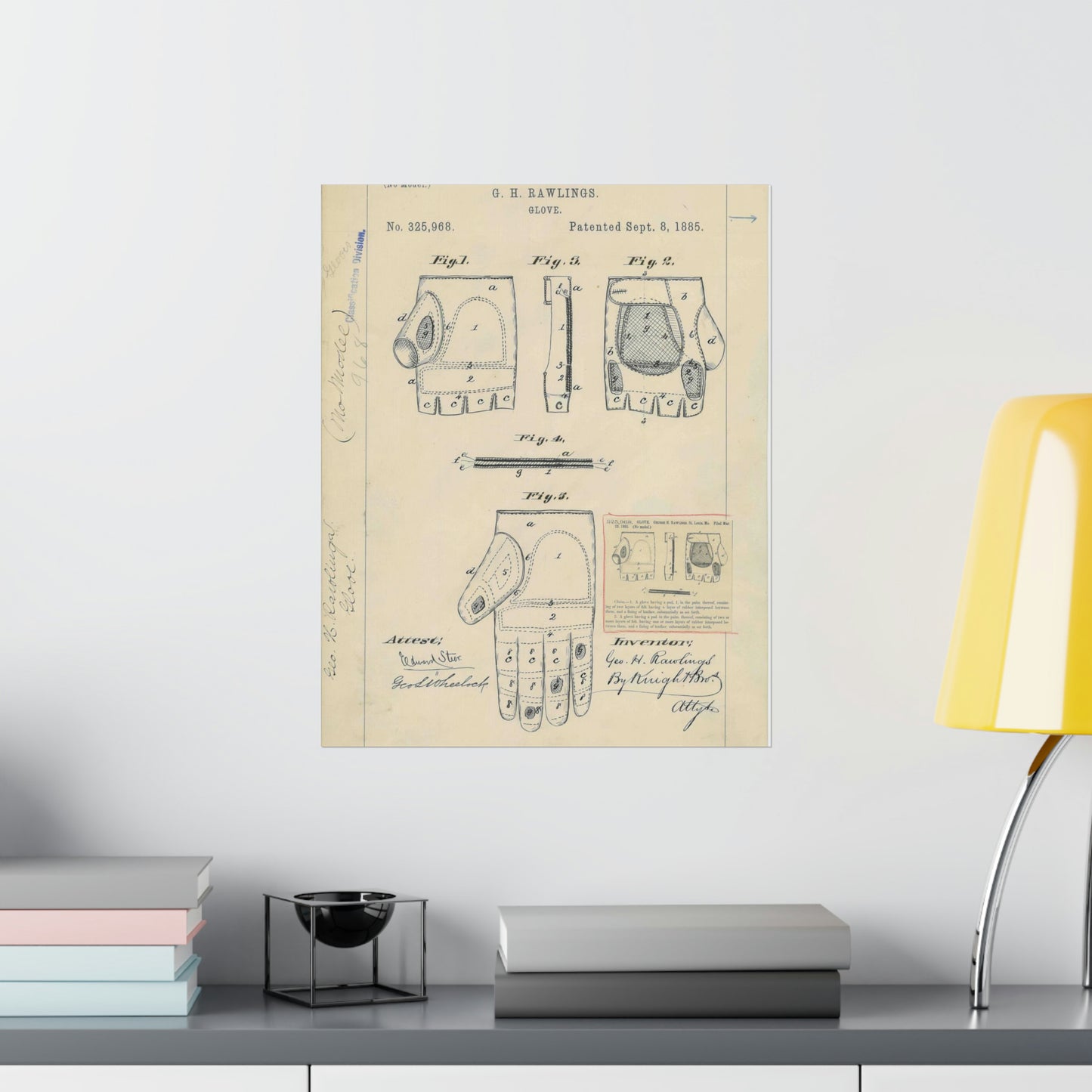 Patent drawing - Drawing for a "Base Ball Glove" Public domain image High Quality Matte Wall Art Poster for Home, Office, Classroom