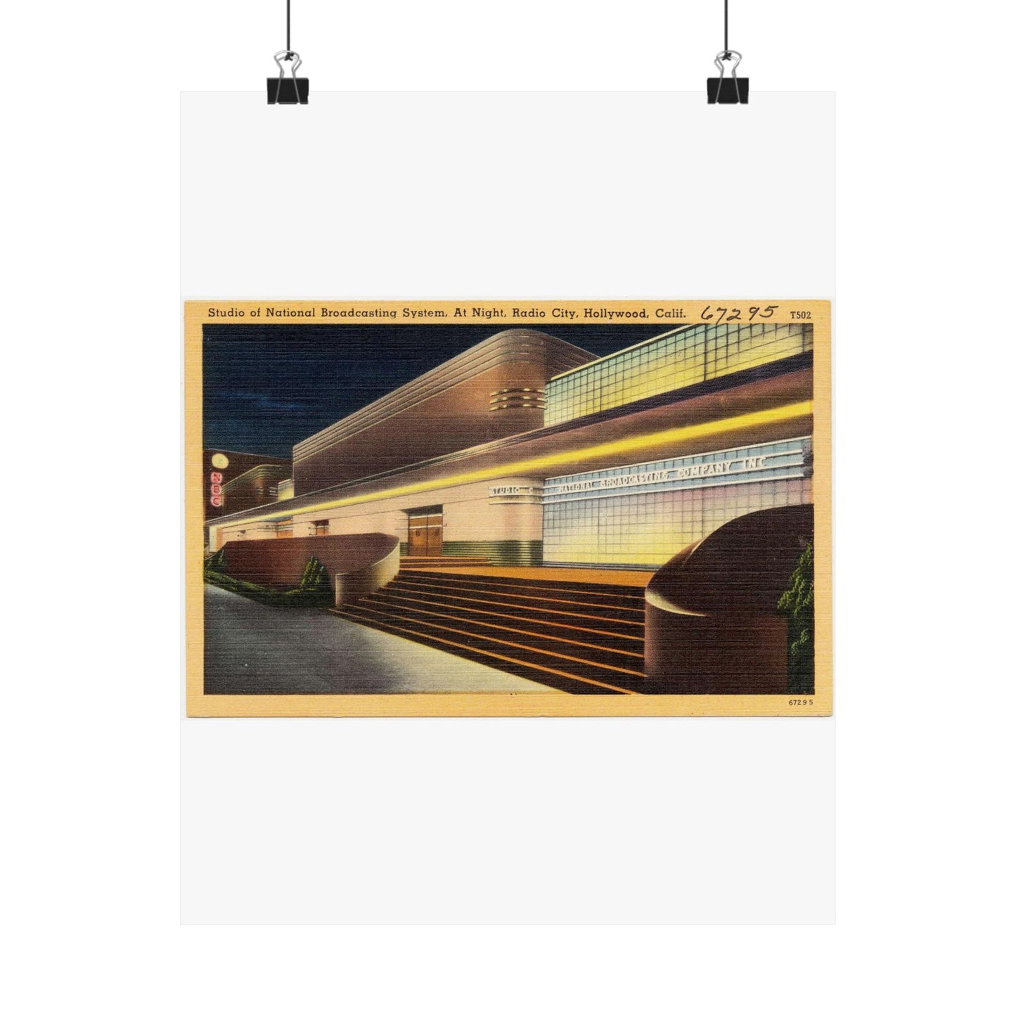 Studio of National Broadcasting System, at night, Radio City, Hollywood, Calif. High Quality Matte Wall Art Poster for Home, Office, Classroom