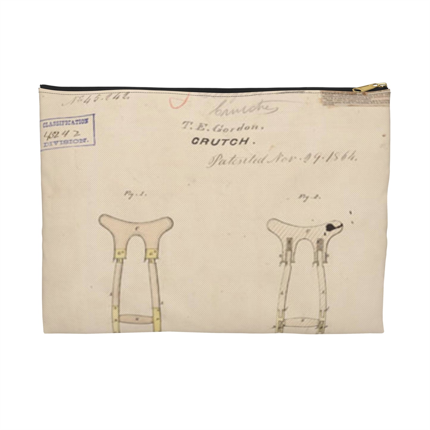 Patent drawing - Drawing of Crutch Public domain image Large Organizer Pouch with Black Zipper