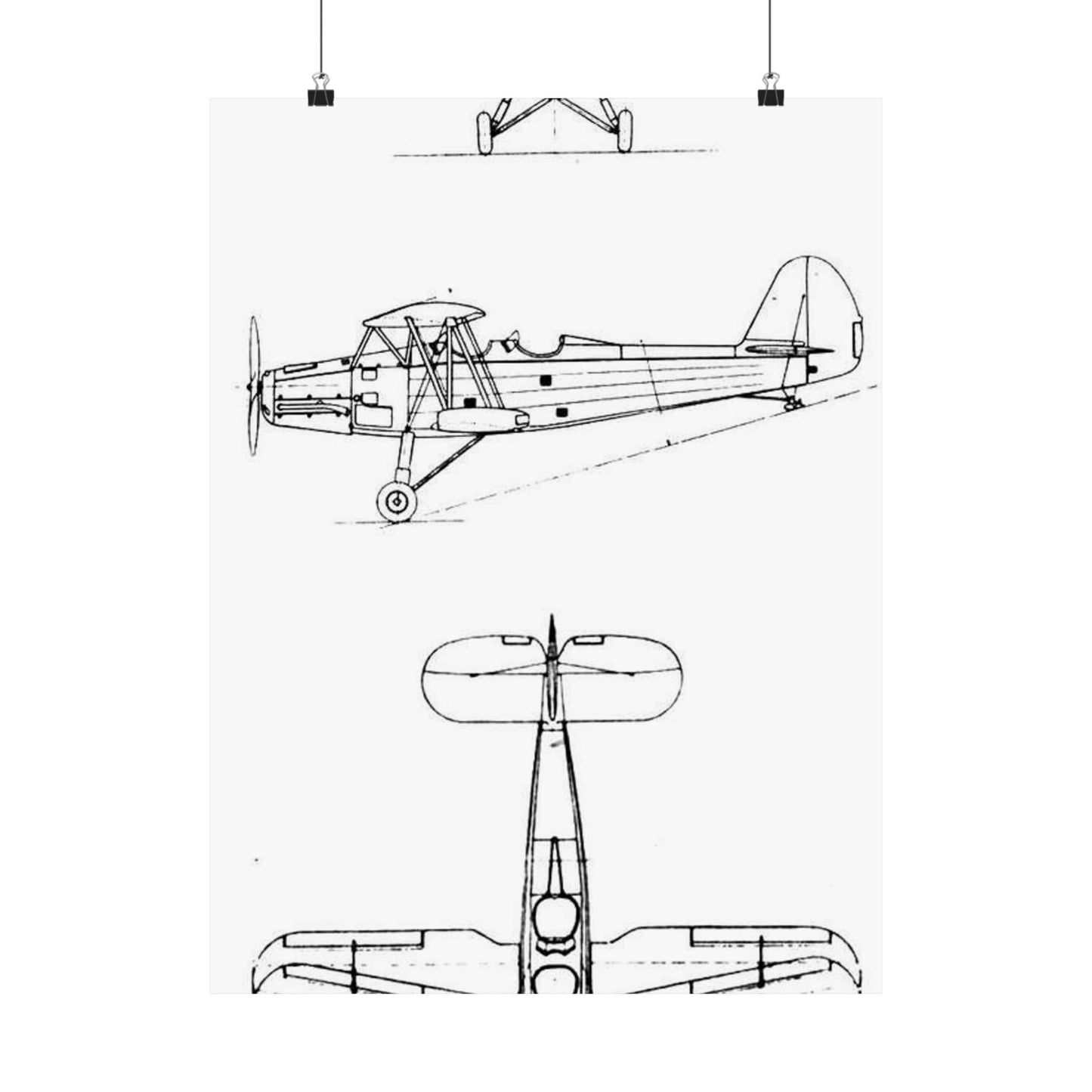 Patent drawing - Gotha Go.145 3-view L'Aerophile August 1937 Public domain image High Quality Matte Wall Art Poster for Home, Office, Classroom