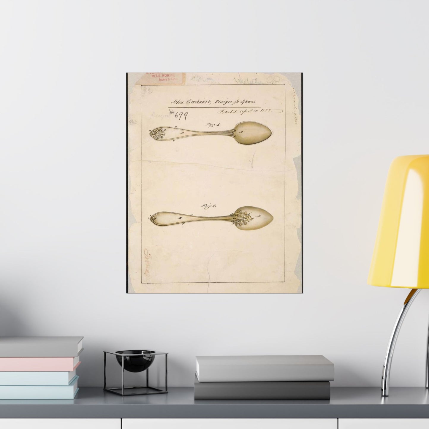 Patent drawing - Drawing of Design for Spoons Public domain image High Quality Matte Wall Art Poster for Home, Office, Classroom