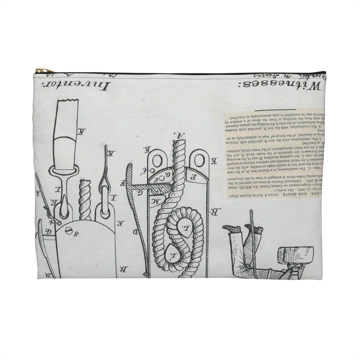 Patent Drawing of Engine - for O. F. Davis' Fire Escape Public domain image Large Organizer Pouch with Black Zipper