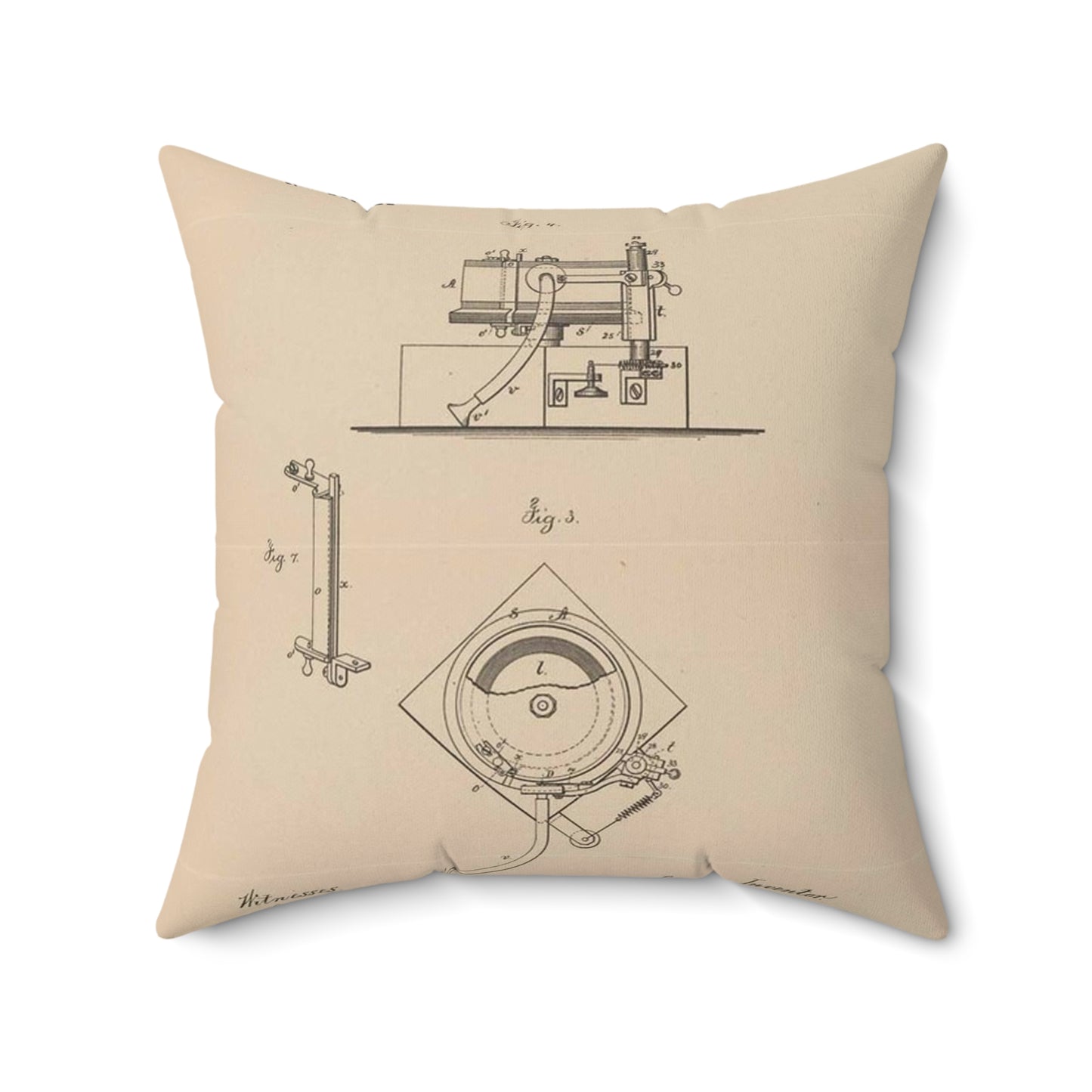 Patent Drawing of Engine - Drawing for a Phonograph Public domain image Decorative Accent Square Pillow