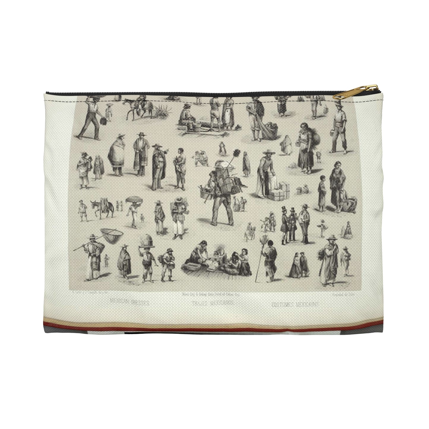Trajes mexicanos = Costumes mexicains = Mexican dresses. Large Organizer Pouch with Black Zipper