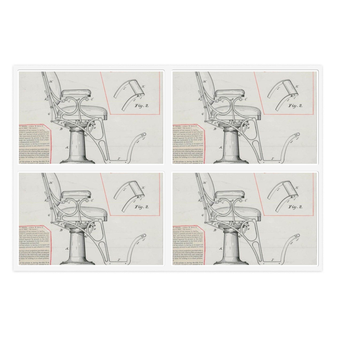 Patent drawing - for L. W. Boys' Barber's Chair Public domain image Laminated UV Protective Vinyl Stickers