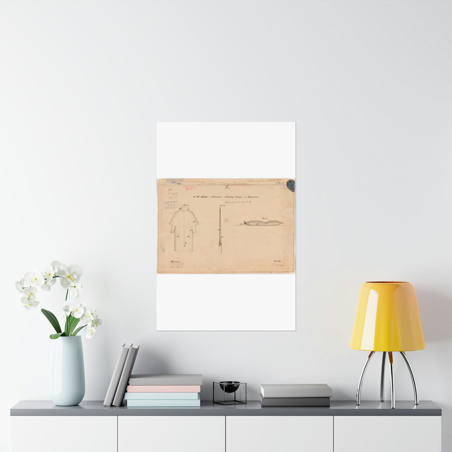 Patent drawing - Drawing of Combined Military Cloak and Mattress Public domain image High Quality Matte Wall Art Poster for Home, Office, Classroom