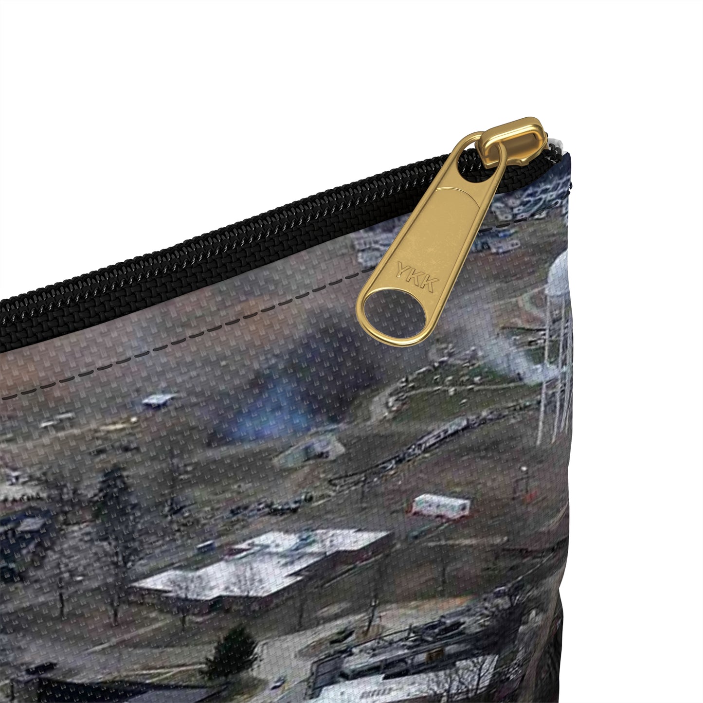 An aerial view of the Muscatatuck Urban Training Center Large Organizer Pouch with Black Zipper