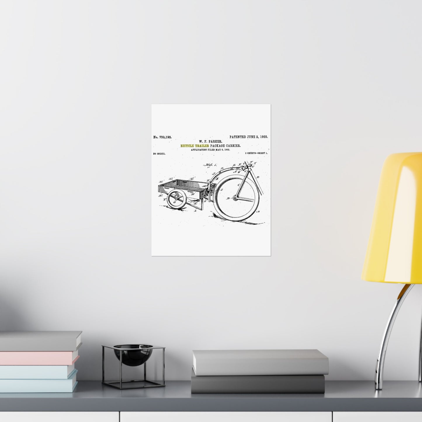 Patent Drawing of Engine - Bicycle Trailer Patent (1903) Public domain image High Quality Matte Wall Art Poster for Home, Office, Classroom
