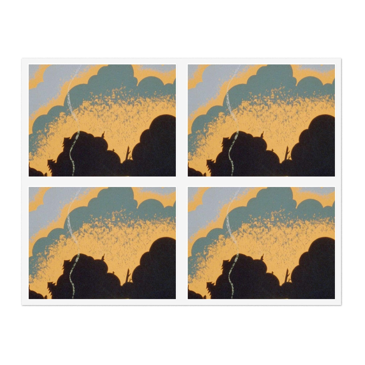 Fire wrecks a forest, Art Deco Poster Laminated UV Protective Vinyl Stickers