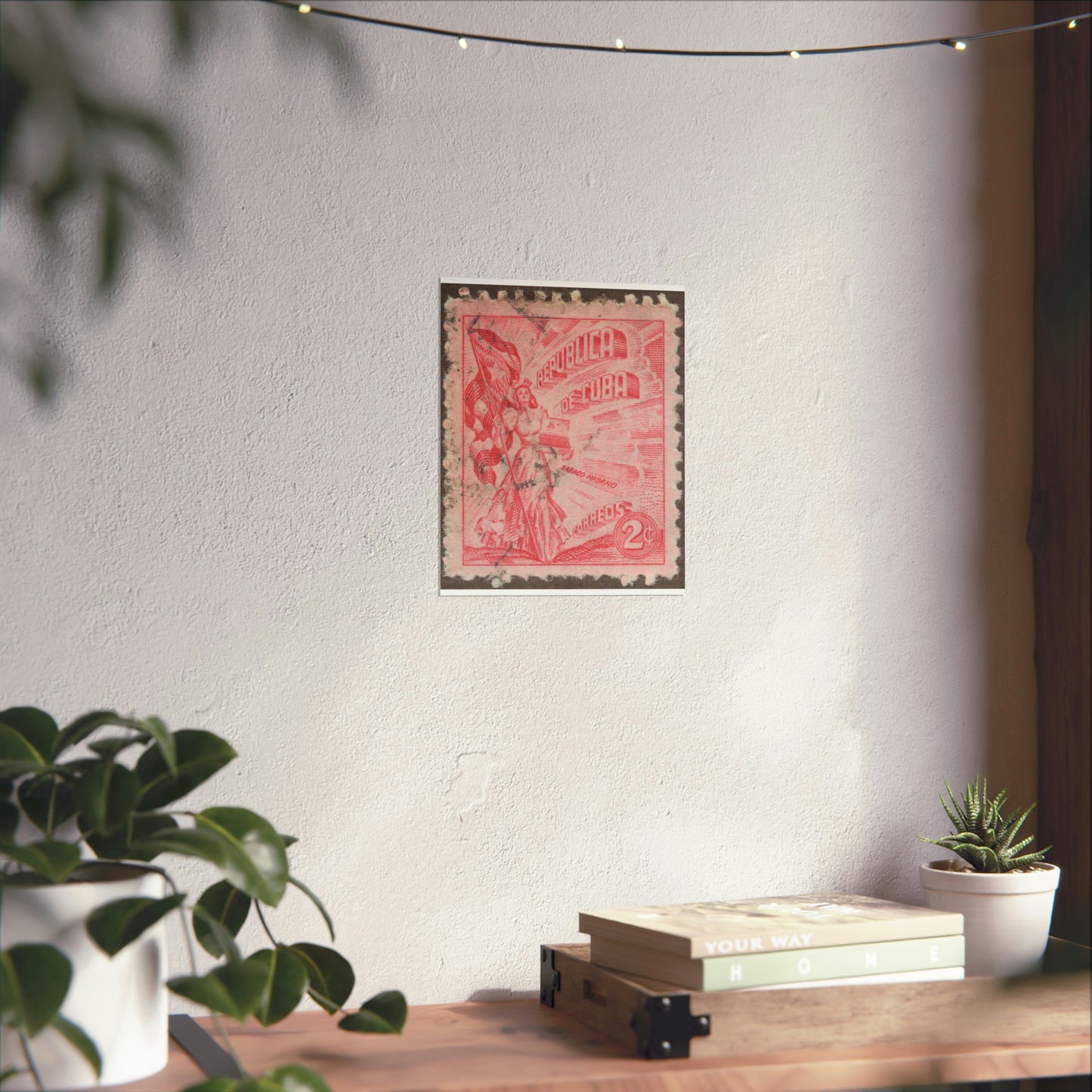 Frimärke ur Gösta Bodmans filatelistiska motivsamling, påbörjad 1950.Frimärke från Cuba, 1948. Motiv av kvinnosymbol för friheten med cigrarrlåda och flagga. High Quality Matte Wall Art Poster for Home, Office, Classroom