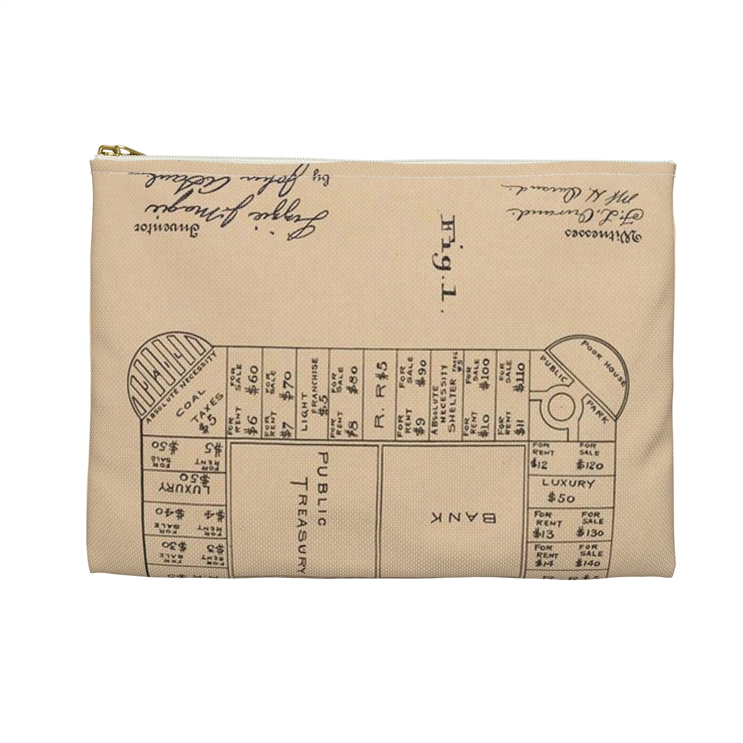 Patent Drawing of Engine - Drawing for a Game Board Public domain image Large Organizer Pouch with Black Zipper