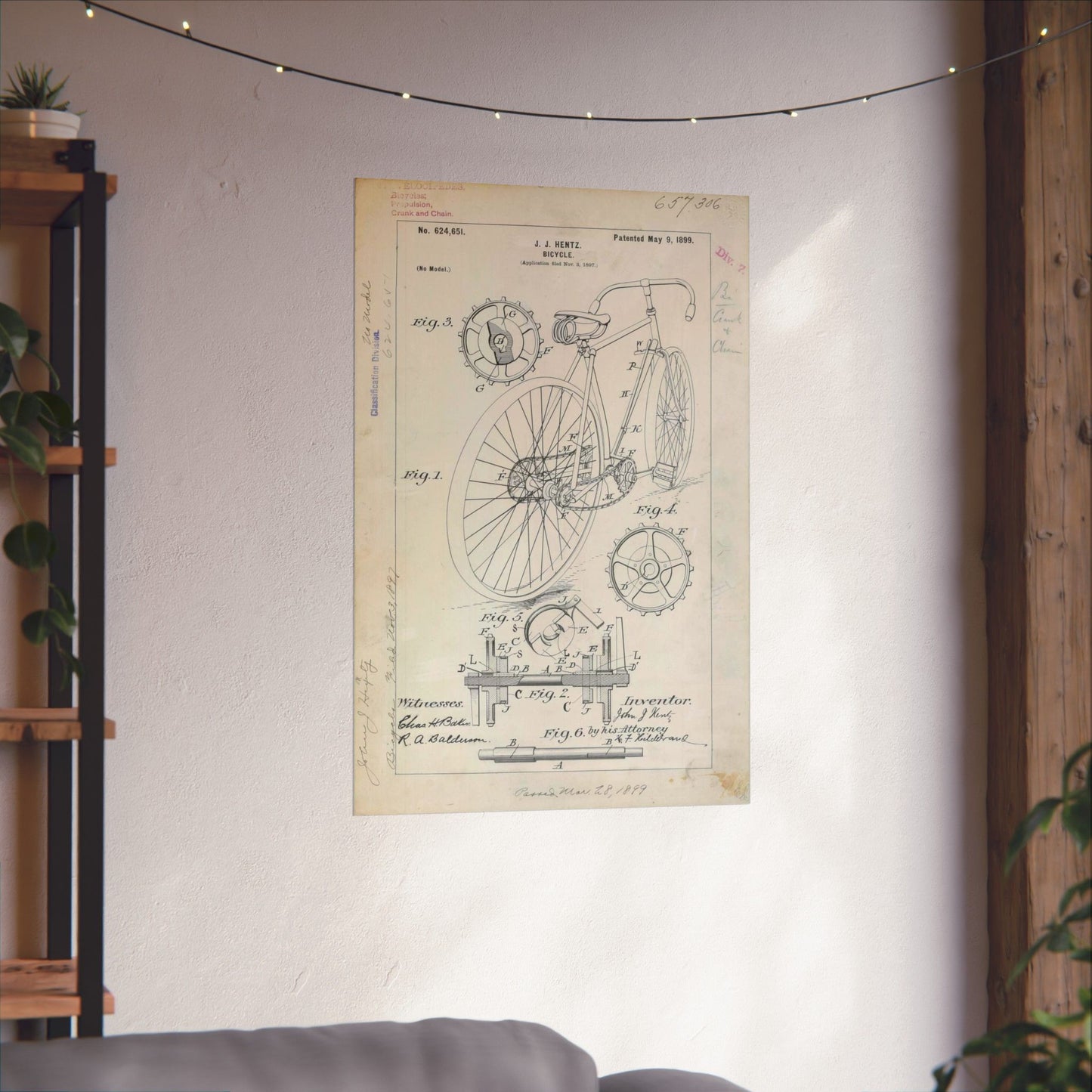 Patent drawing - for J. J. Hentz' Bicycle Public domain image High Quality Matte Wall Art Poster for Home, Office, Classroom