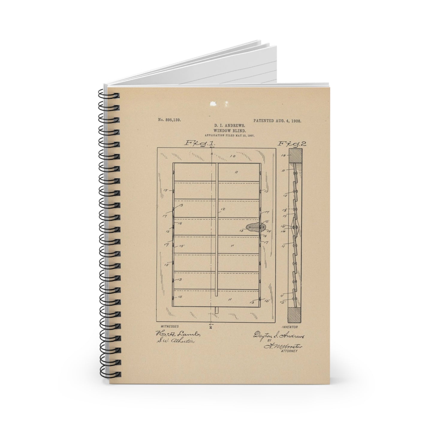 Patent Drawing of Engine - for a Window Blind Public domain image Spiral Bound Ruled Notebook with Printed Cover